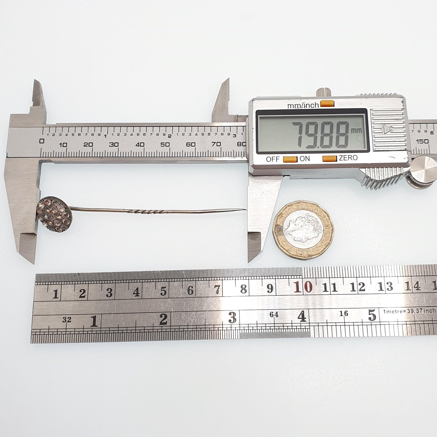 Antique Georgian Solid Silver Diamond Paste Stick Pin Foiled Old Cut Solid Vintage Gents Mens Jewelry Jewellery