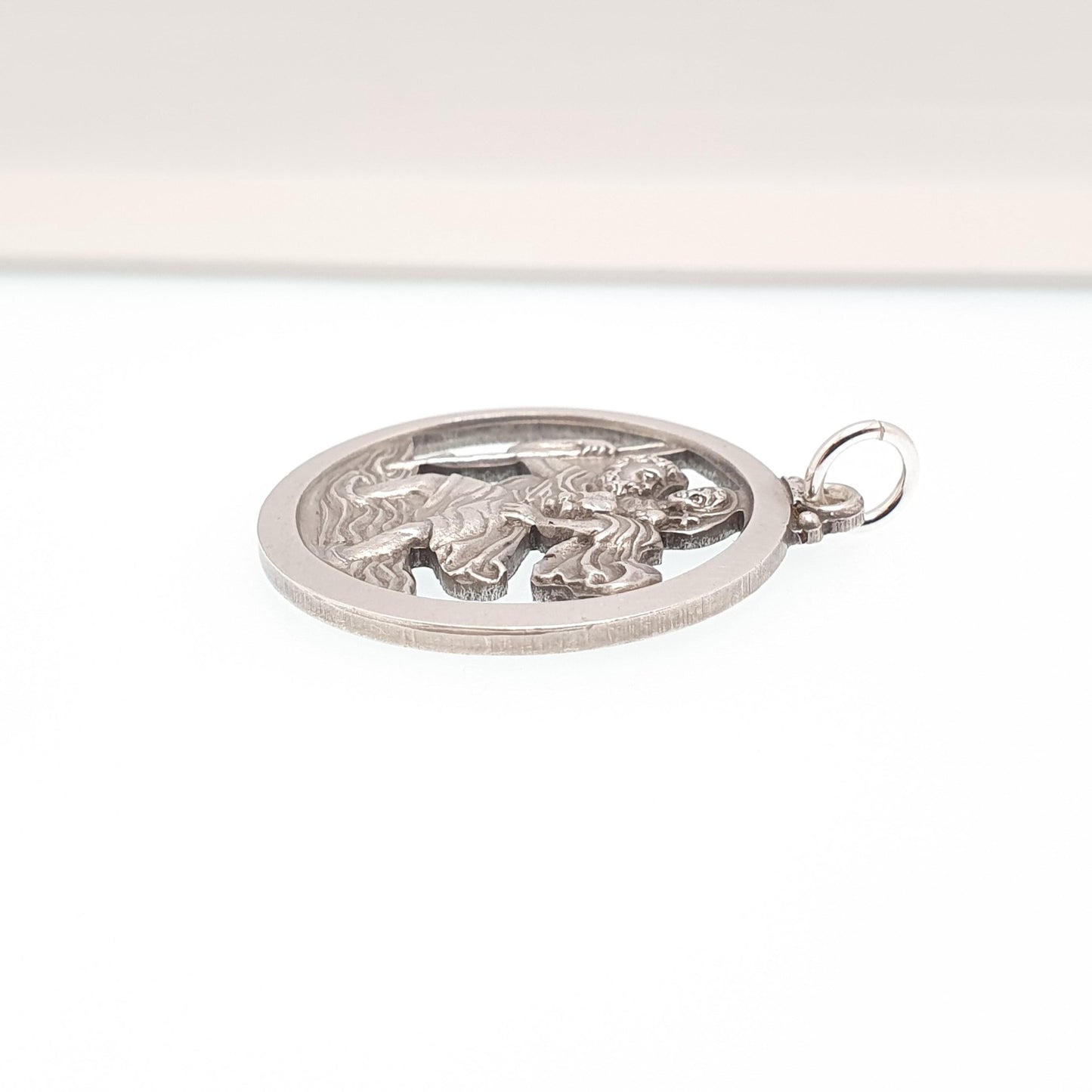 GEORG JENSEN Vintage St Christopher Sterling Silver Pendant Necklace Pierced Cut Out Silhouette GJ Ltd Saint Travel 925 Jewellery Jewelry