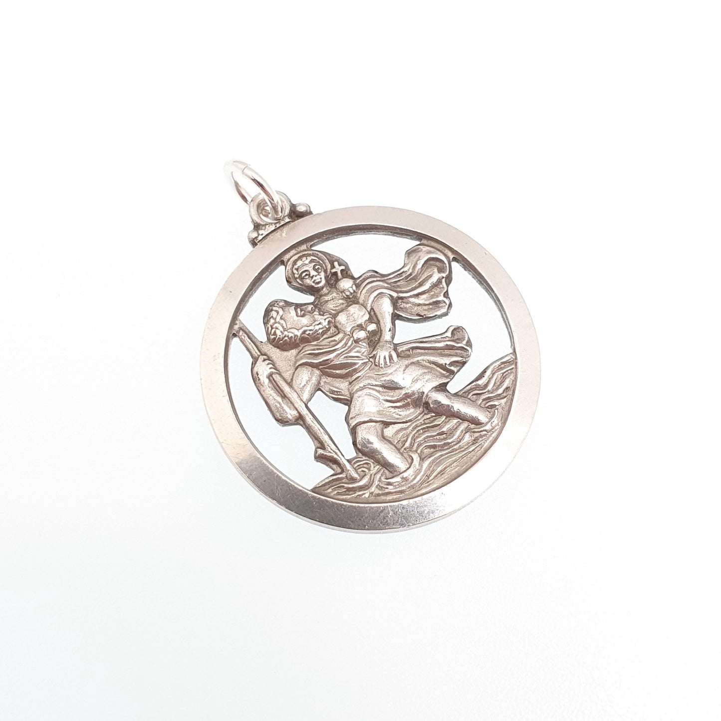 GEORG JENSEN Vintage St Christopher Sterling Silver Pendant Necklace Pierced Cut Out Silhouette GJ Ltd Saint Travel 925 Jewellery Jewelry