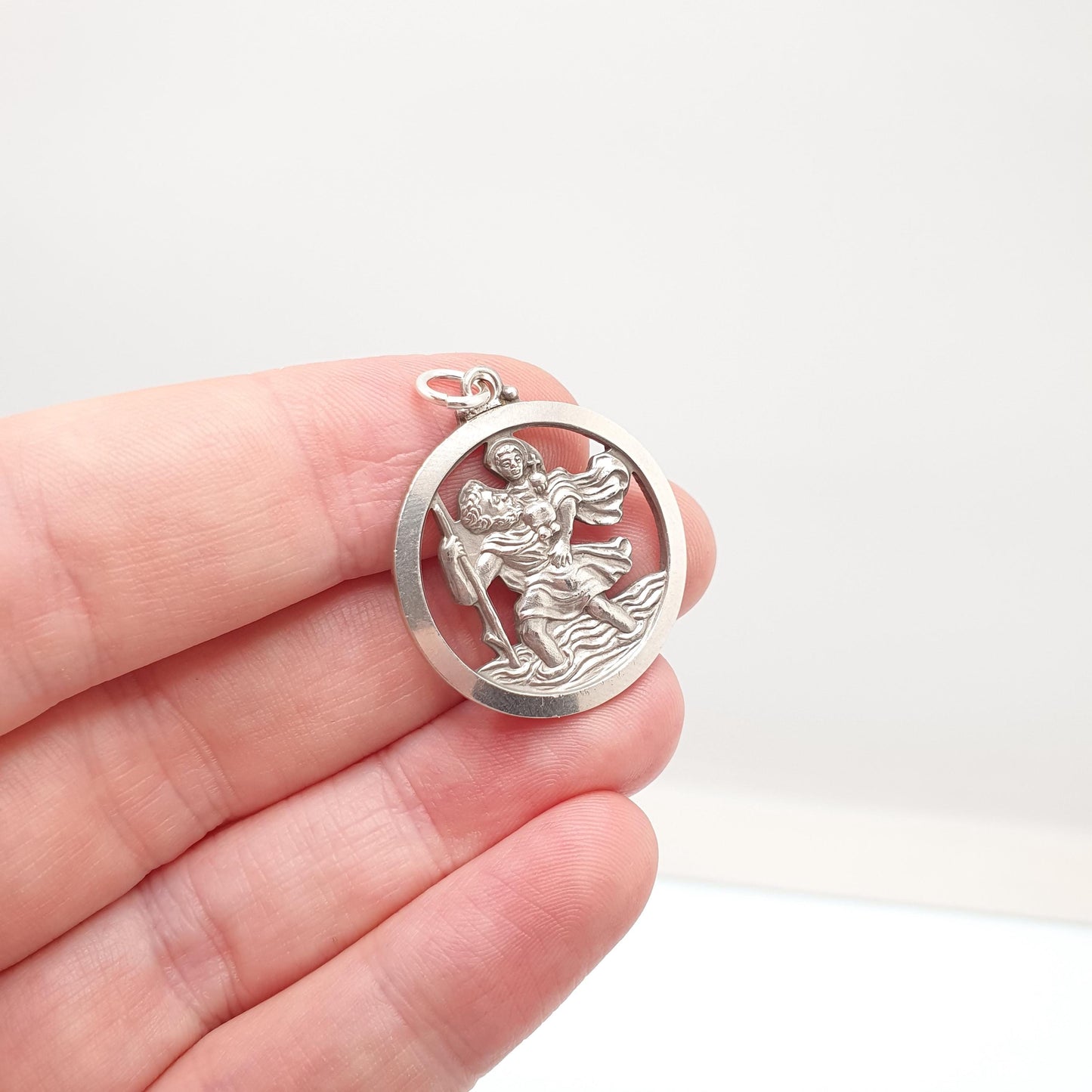 GEORG JENSEN Vintage St Christopher Sterling Silver Pendant Necklace Pierced Cut Out Silhouette GJ Ltd Saint Travel 925 Jewellery Jewelry