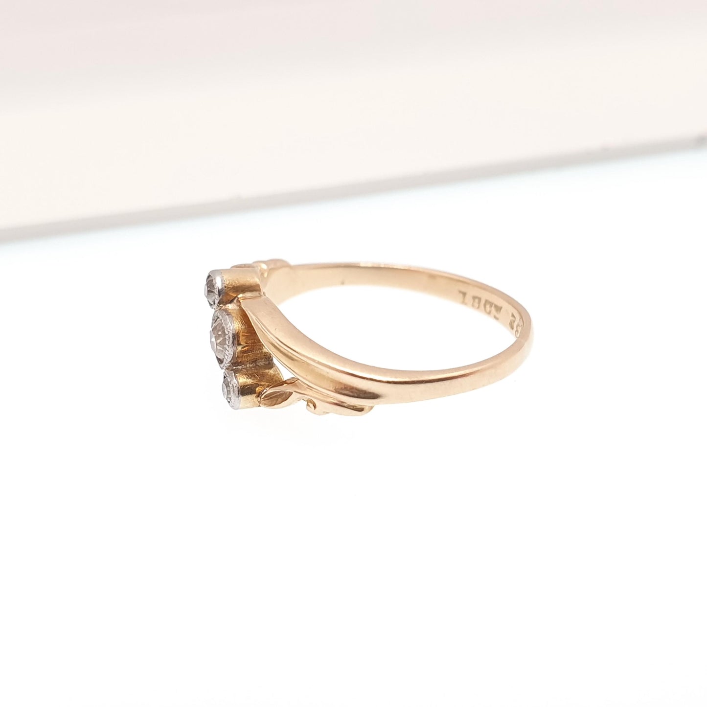 Antique 18ct 18k Gold Diamond Ring Triple Old Cut Trilogy Diagonal 1920s Fine Estate Solid 750 Womens Jewelry Jewellery