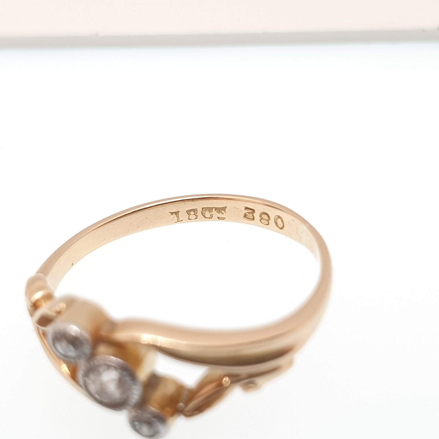 Antique 18ct 18k Gold Diamond Ring Triple Old Cut Trilogy Diagonal 1920s Fine Estate Solid 750 Womens Jewelry Jewellery