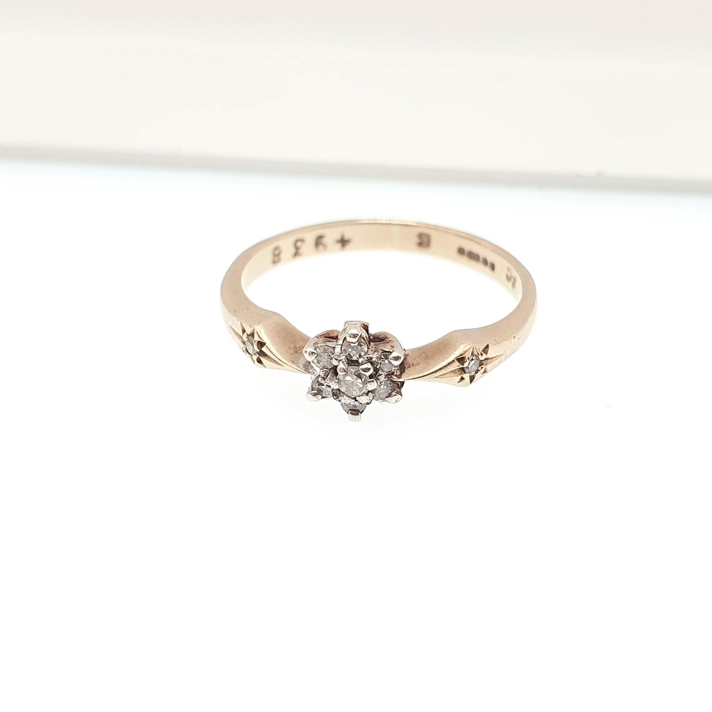 Vintage 9ct 9k Diamond Gold Ring Cluster Natural Diamonds Solid 375 Sparkly Genuine Real Gemstone Jewelry Jewellery