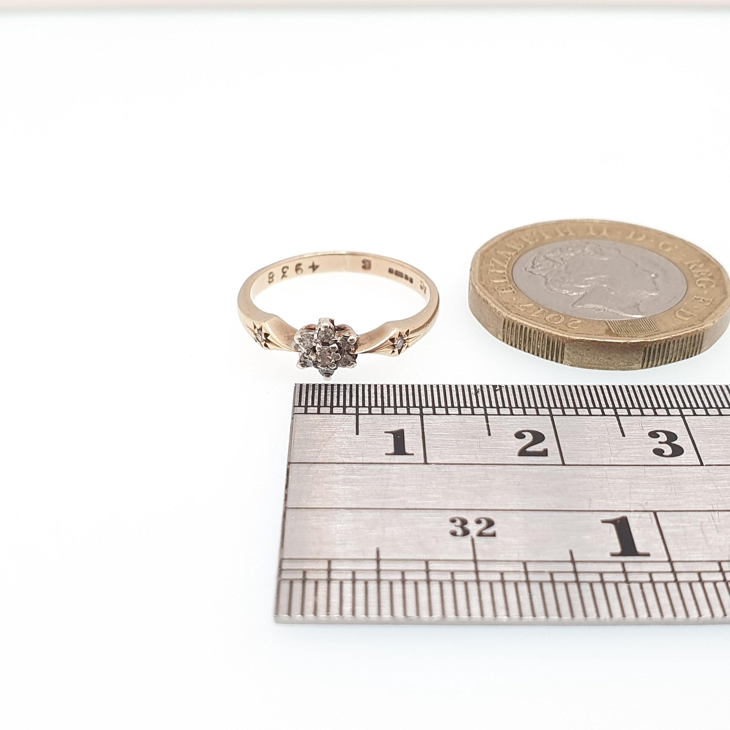 Vintage 9ct 9k Diamond Gold Ring Cluster Natural Diamonds Solid 375 Sparkly Genuine Real Gemstone Jewelry Jewellery