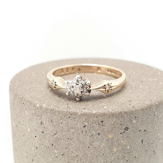 Vintage 9ct 9k Diamond Gold Ring Cluster Natural Diamonds Solid 375 Sparkly Genuine Real Gemstone Jewelry Jewellery