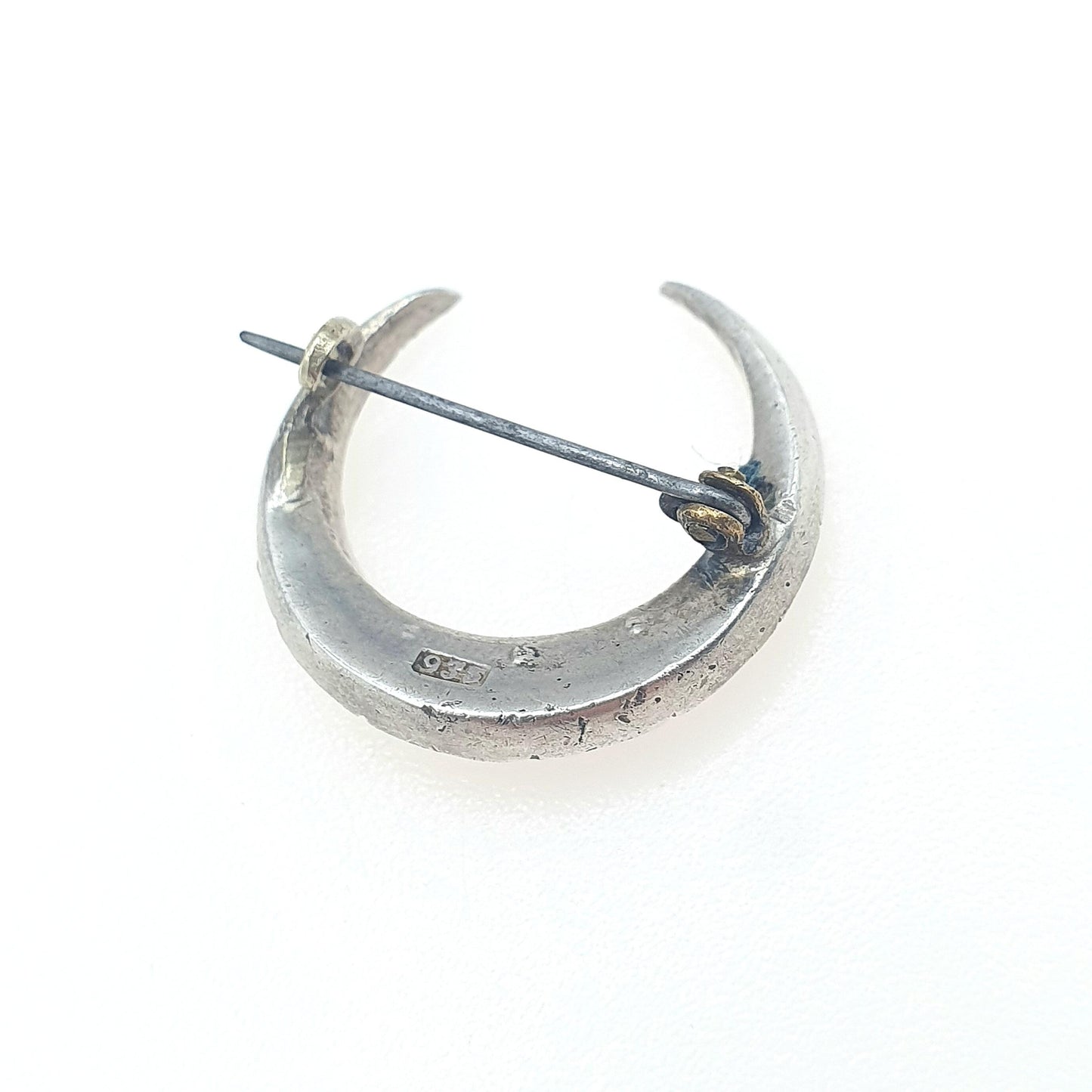 Antique Victorian Solid Silver Crescent Moon Diamond Paste Brooch Celestial Night Sky Womens Jewelry Jewellery Unisex Mens