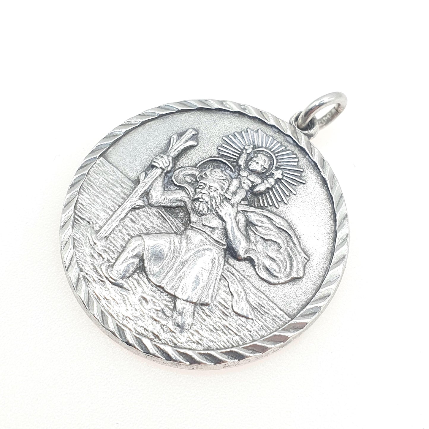 Vintage Sterling Silver Very Large St Christopher Pendant Necklace Huge Massive Heavy Travel Jewellery Jewelry Men Women Unisex