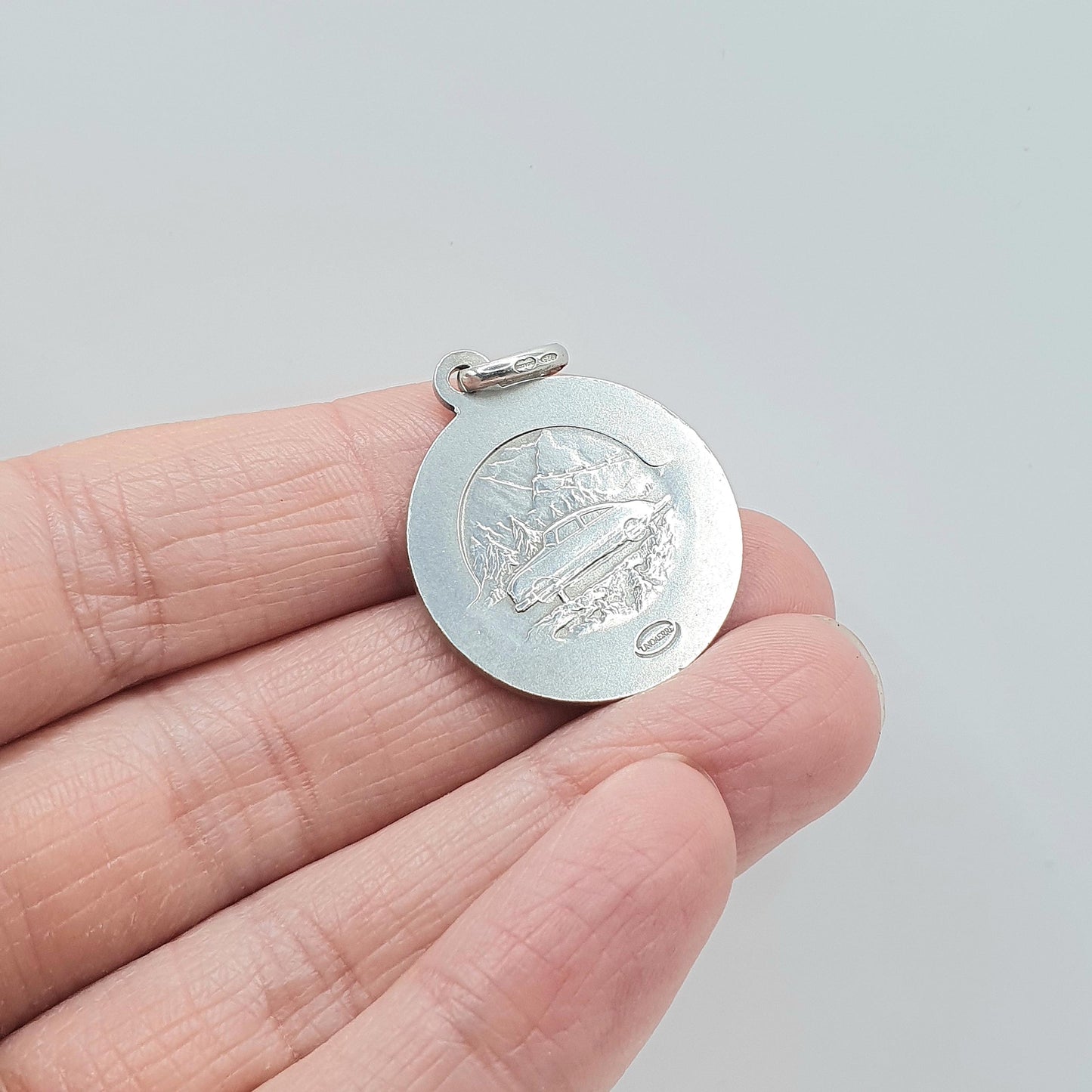 Vintage Sterling Silver St Christopher Pendant Necklace Car on Reverse Mountains Saint Double Sided Jewellery Jewelry Men Women Unisex