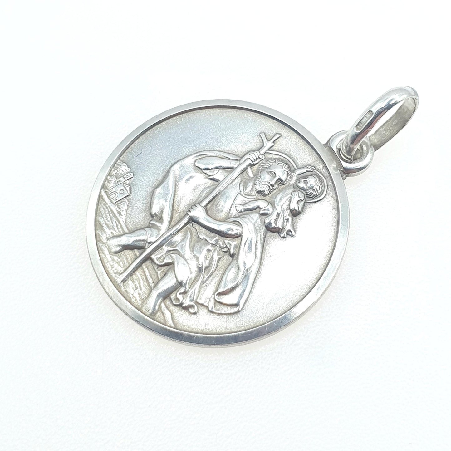 Vintage Sterling Silver St Christopher Pendant Necklace Car on Reverse Mountains Saint Double Sided Jewellery Jewelry Men Women Unisex