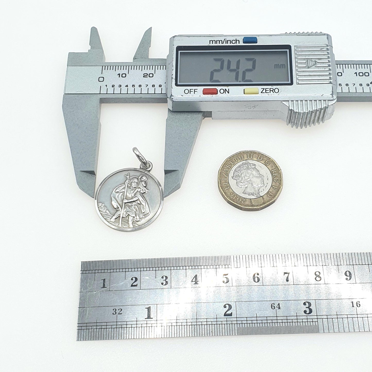 Vintage Sterling Silver St Christopher Pendant Necklace Car on Reverse Mountains Saint Double Sided Jewellery Jewelry Men Women Unisex