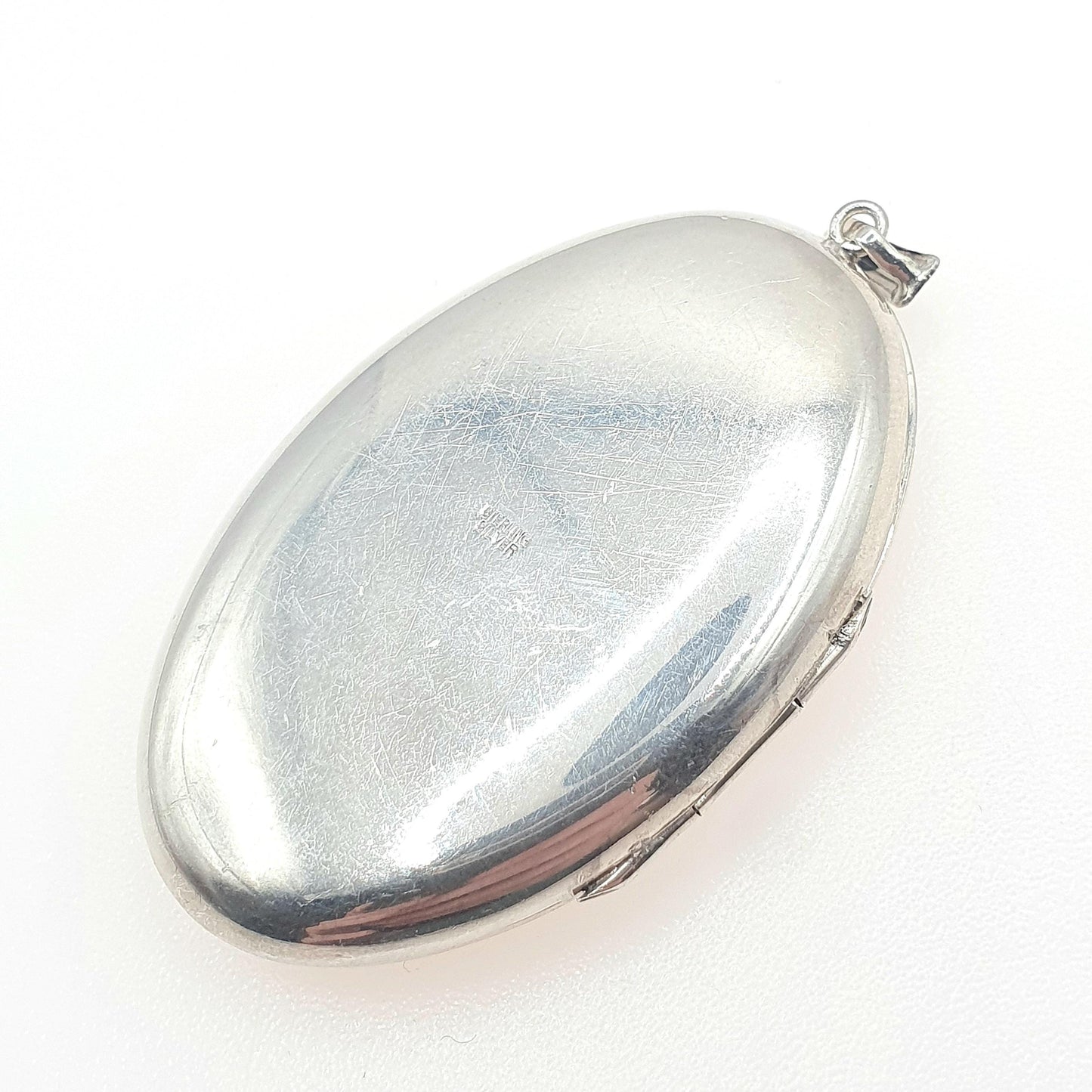 Vintage Sterling Silver Large Locket Oval Shape Engraved Front Pendant Necklace Retro Jewelry Womens Jewellery Men’s Unisex