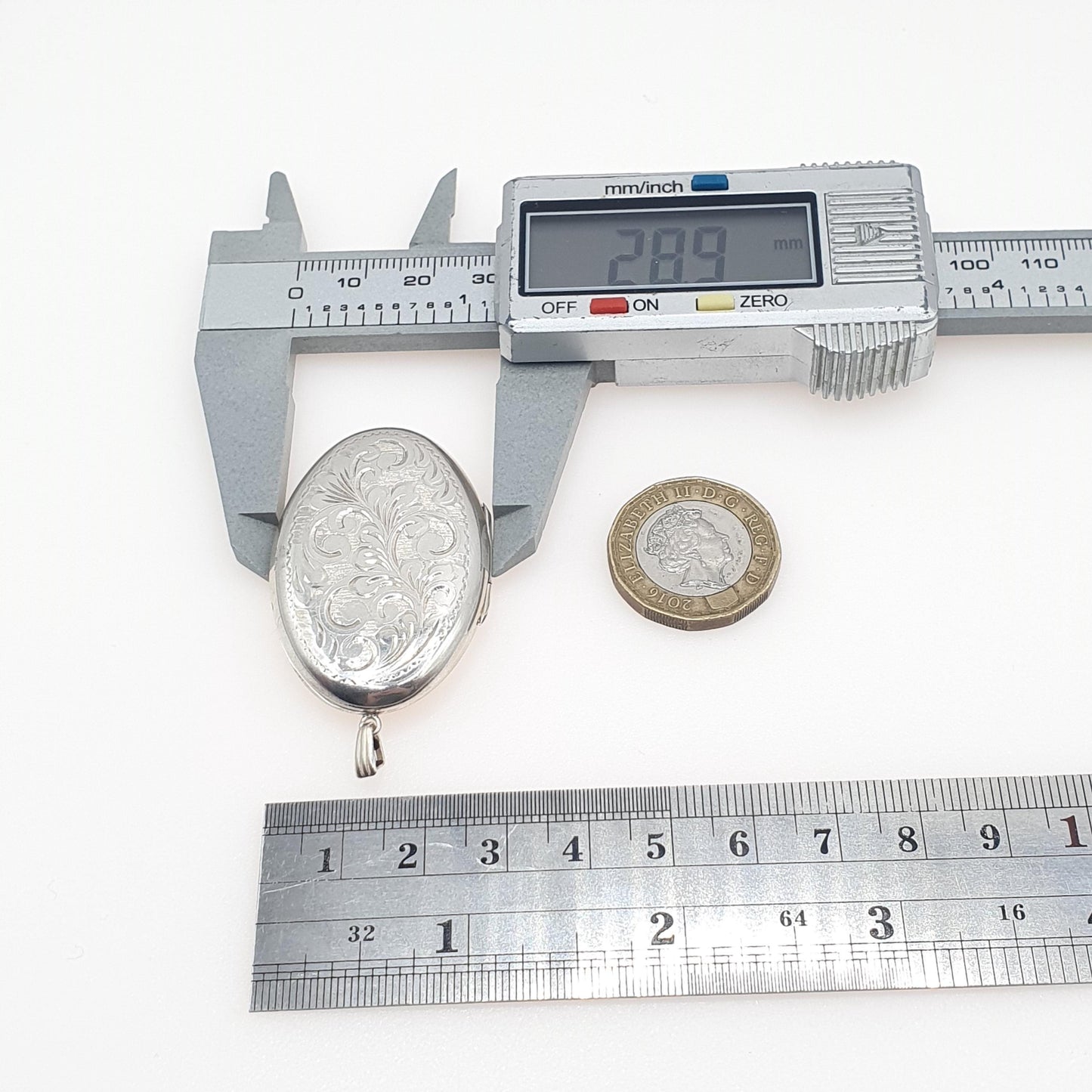 Vintage Sterling Silver Large Locket Oval Shape Engraved Front Pendant Necklace Retro Jewelry Womens Jewellery Men’s Unisex