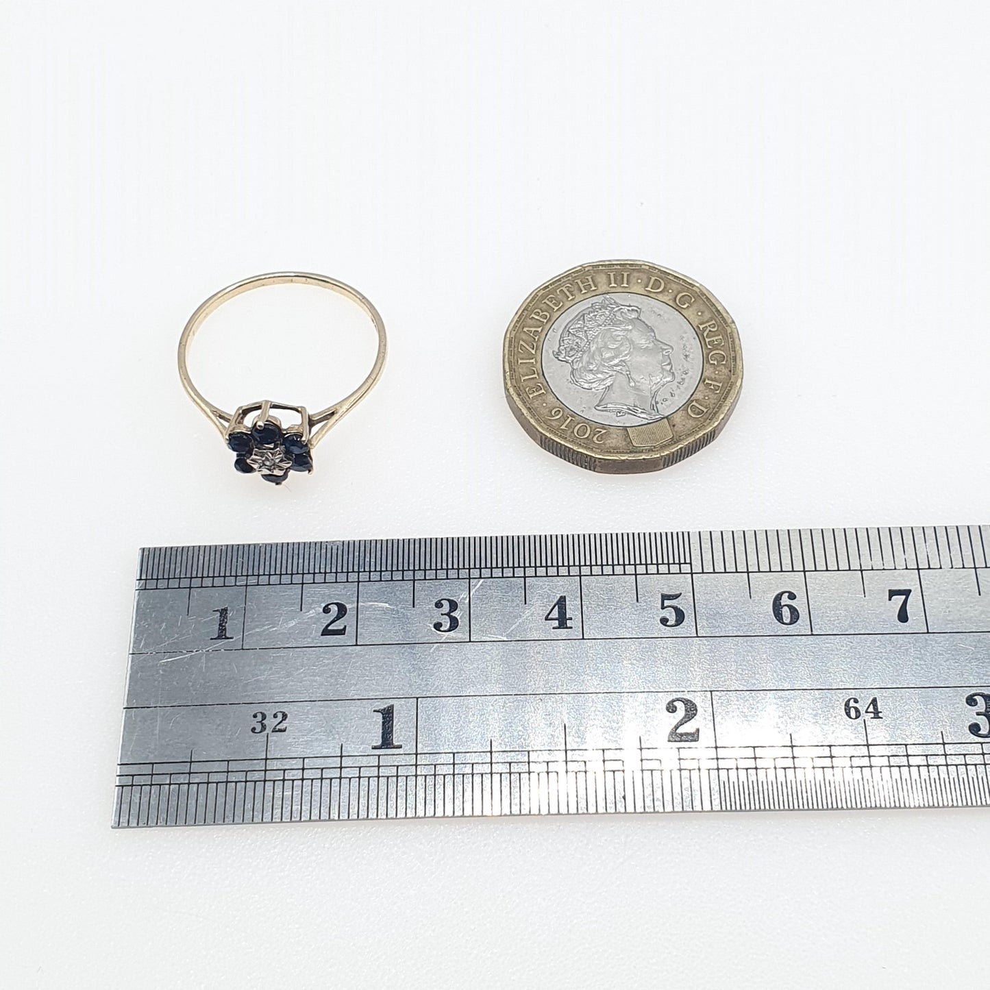 Vintage 9ct Gold Sapphire & Diamond Cluster Ring Halo Solid 9k 9kt Genuine Gemstone Retro Jewelry Jewellery Women’s