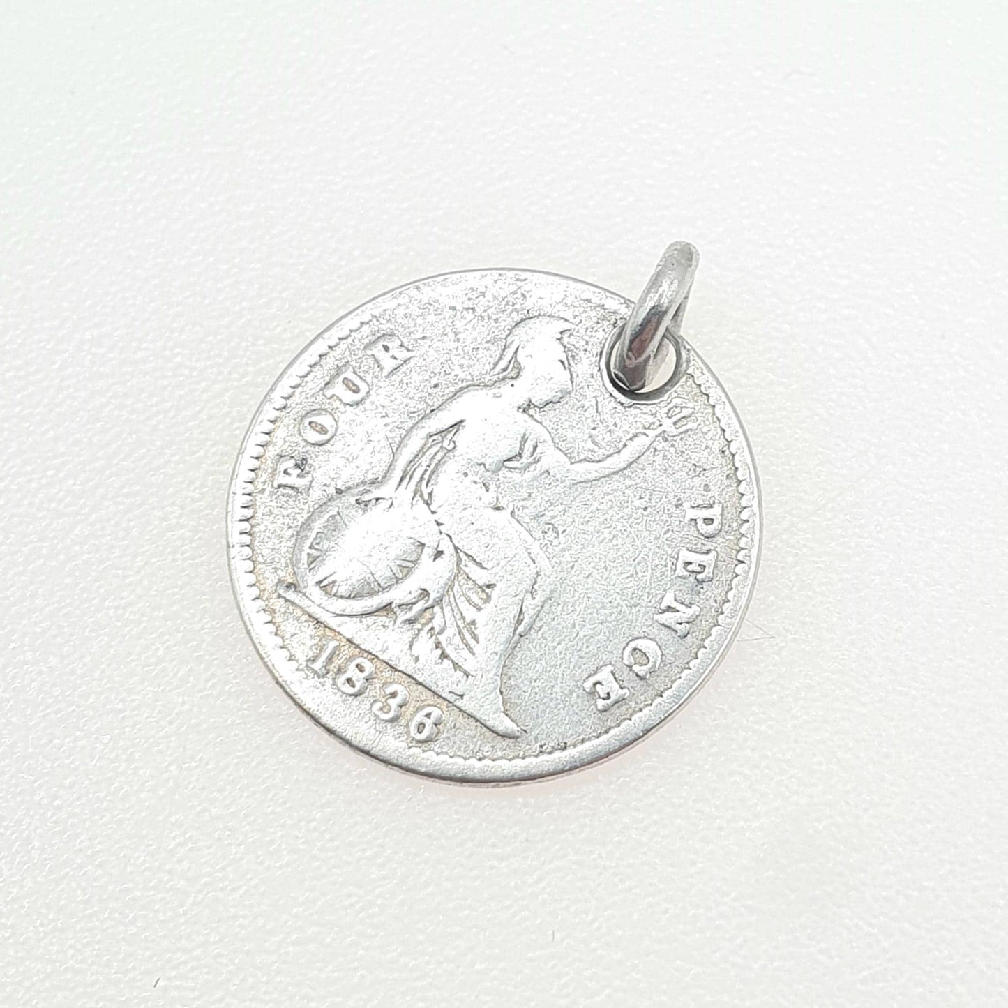 Antique Sterling Silver William IV Four Pence Coin Pendant Necklace 1836 Groat British Charm Vintage Mens Womens 1800s Jewelry Jewellery