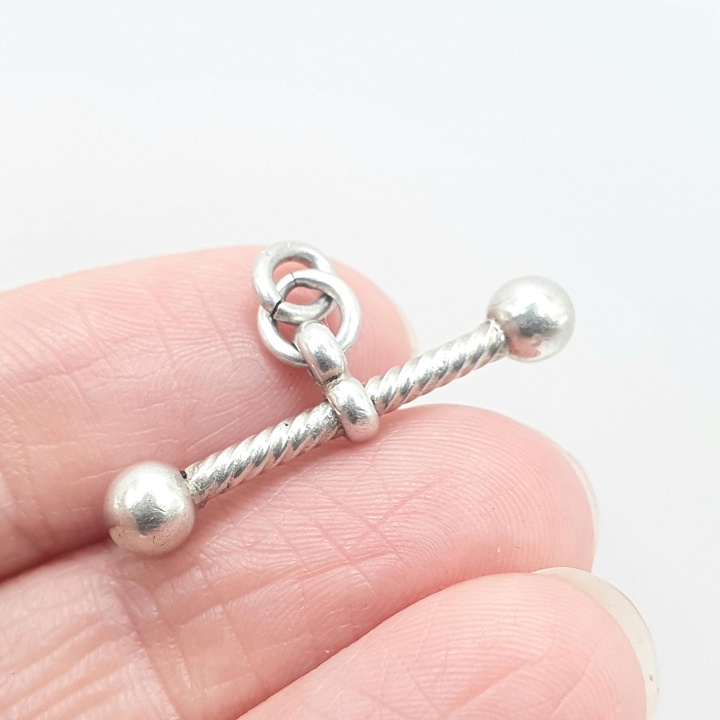 Antique Victorian Solid Silver T Bar Pendant Necklace Twisted Ball Ends, Albertina Charm Vintage Womens Jewelry Jewellery Unisex