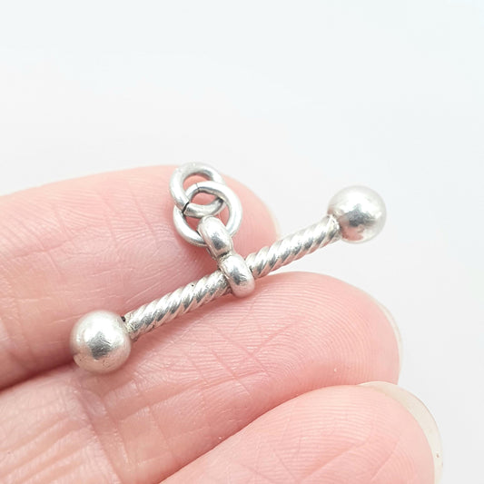 Antique Victorian Solid Silver T Bar Pendant Necklace Twisted Ball Ends, Albertina Charm Vintage Womens Jewelry Jewellery Unisex