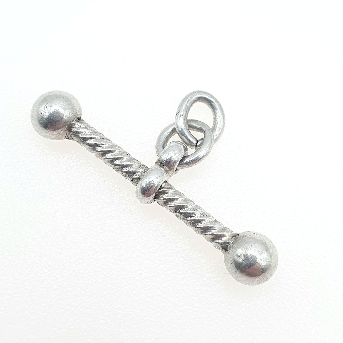 Antique Victorian Solid Silver T Bar Pendant Necklace Twisted Ball Ends, Albertina Charm Vintage Womens Jewelry Jewellery Unisex