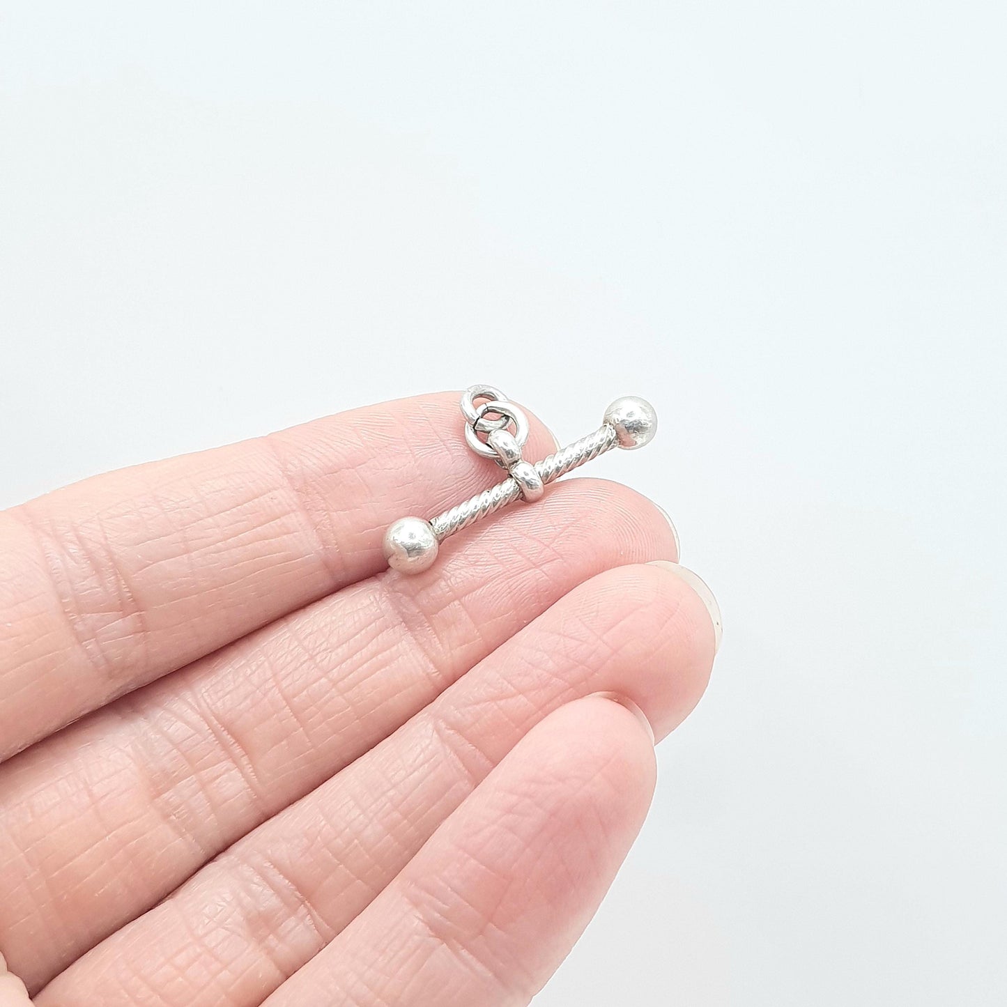 Antique Victorian Solid Silver T Bar Pendant Necklace Twisted Ball Ends, Albertina Charm Vintage Womens Jewelry Jewellery Unisex