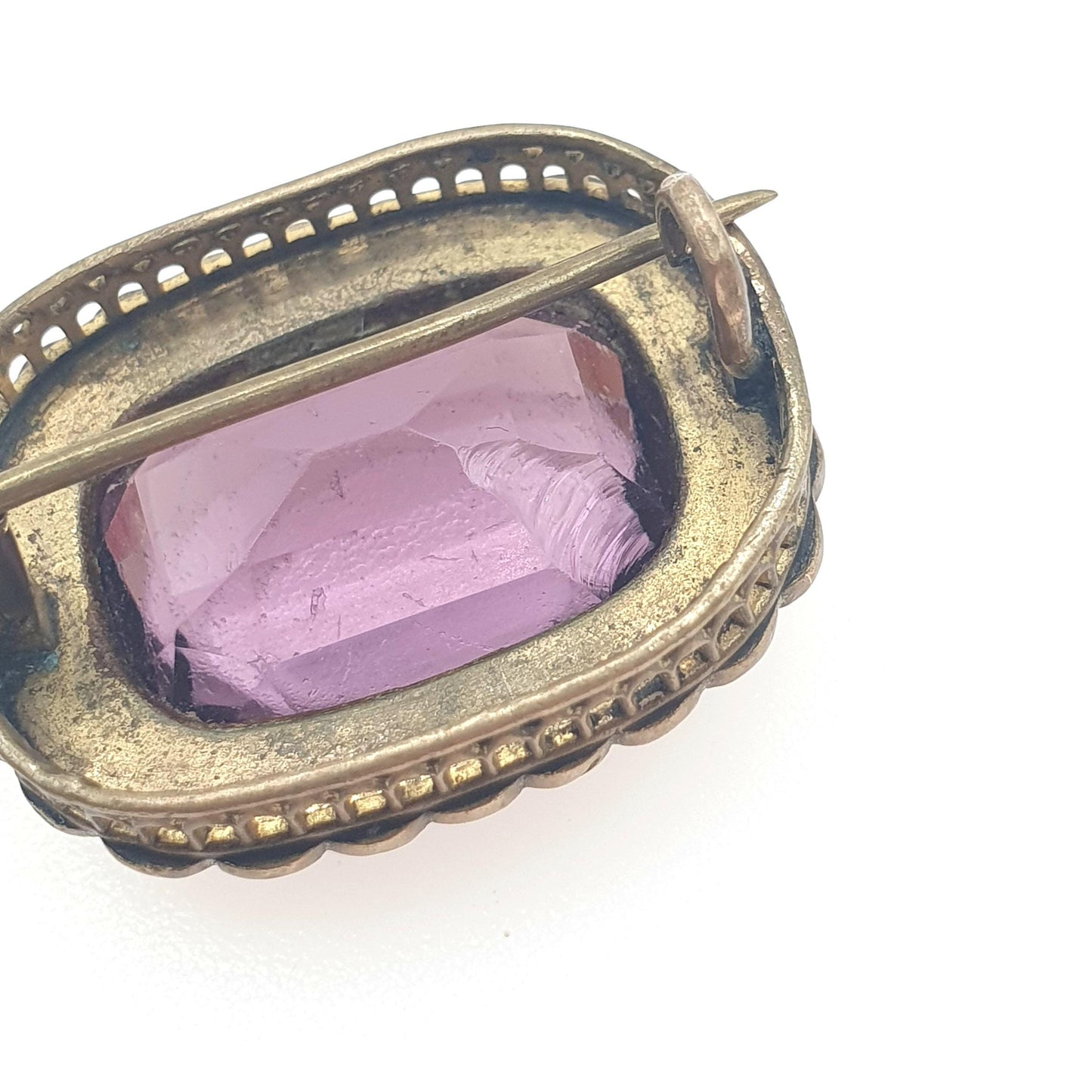 Antique Victorian Amethyst Paste & Seed Pearl Brooch Gold Tone Base Metal Faux Pearls Vintage Lilac Womens Jewelry Jewellery