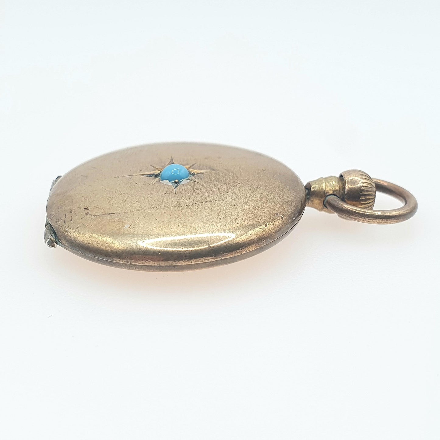 Antique Victorian Rolled Gold Turquoise Glass Locket Pocket Watch Style Gold Fillled Vintage Necklace Womens Ladies Jewellery Jewelry