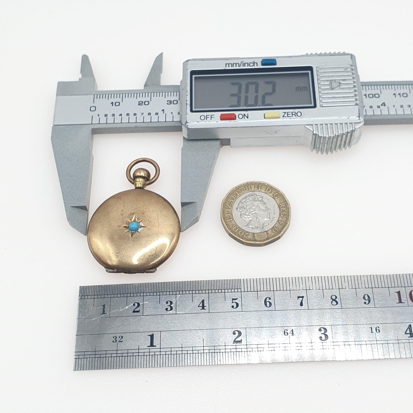 Antique Victorian Rolled Gold Turquoise Glass Locket Pocket Watch Style Gold Fillled Vintage Necklace Womens Ladies Jewellery Jewelry