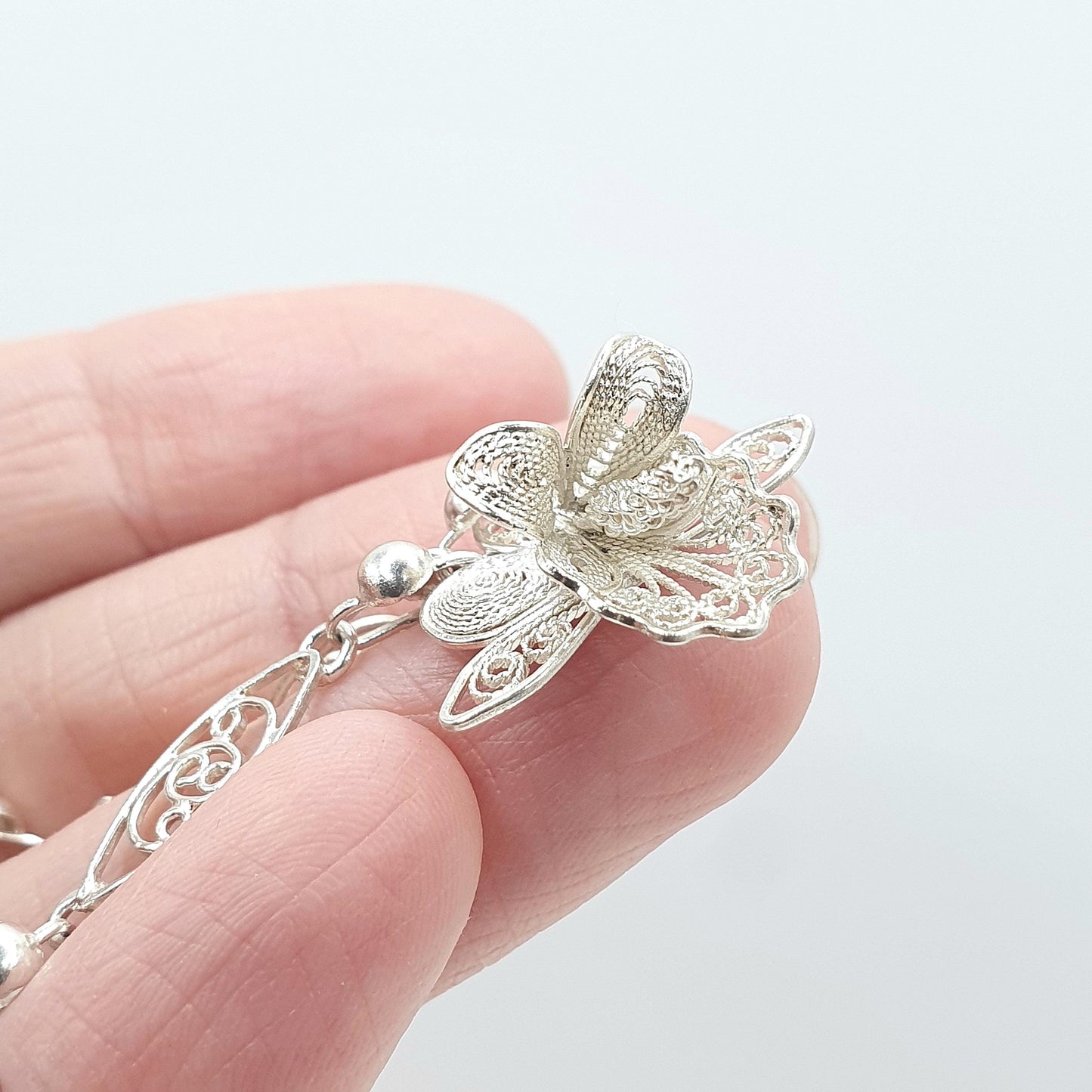 Antique Solid Silver Filigree Flower Necklace Handmade Floral Original Clasp Womens Ladies Jewelry Retro Jewellery