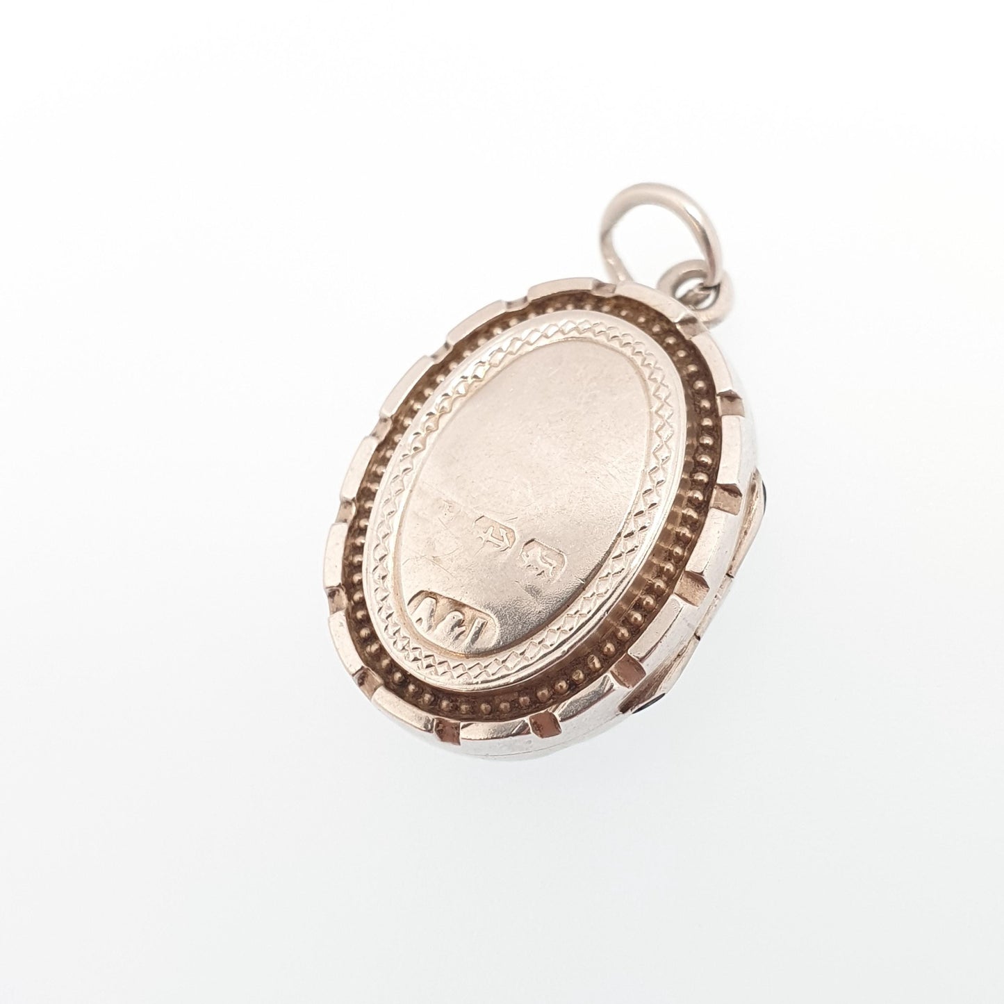 Antique Sterling Silver Locket Hallmark Oval Small Cute 1882 Hallmark Necklace Vintage Stepped Pendant Geometric Womens Jewelry Jewellery