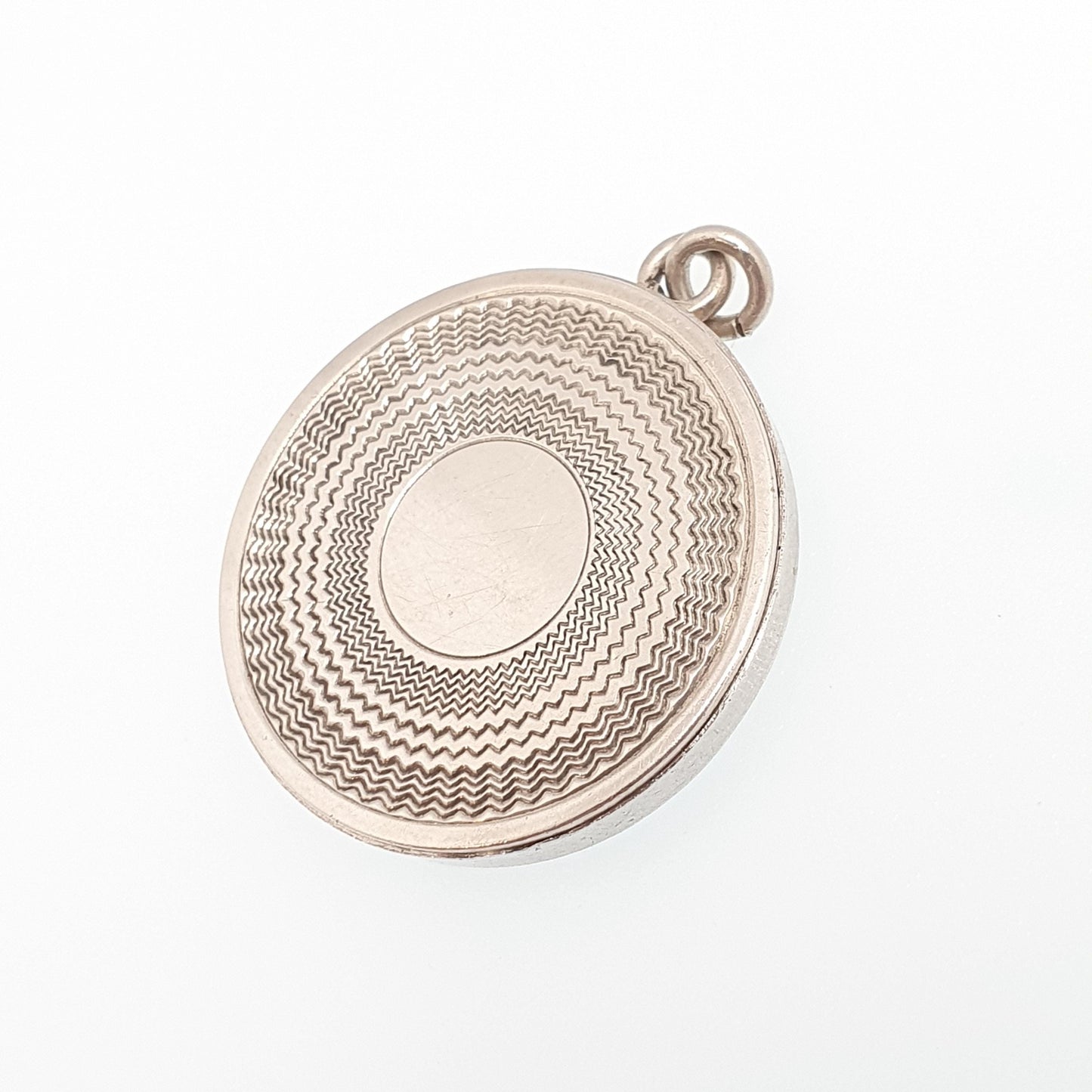 Antique Sterling Silver Locket Art Deco Geometric Pattern Round Circle Necklace Pendant 1920s Picture Photo Jewelry Vintage Jewellery