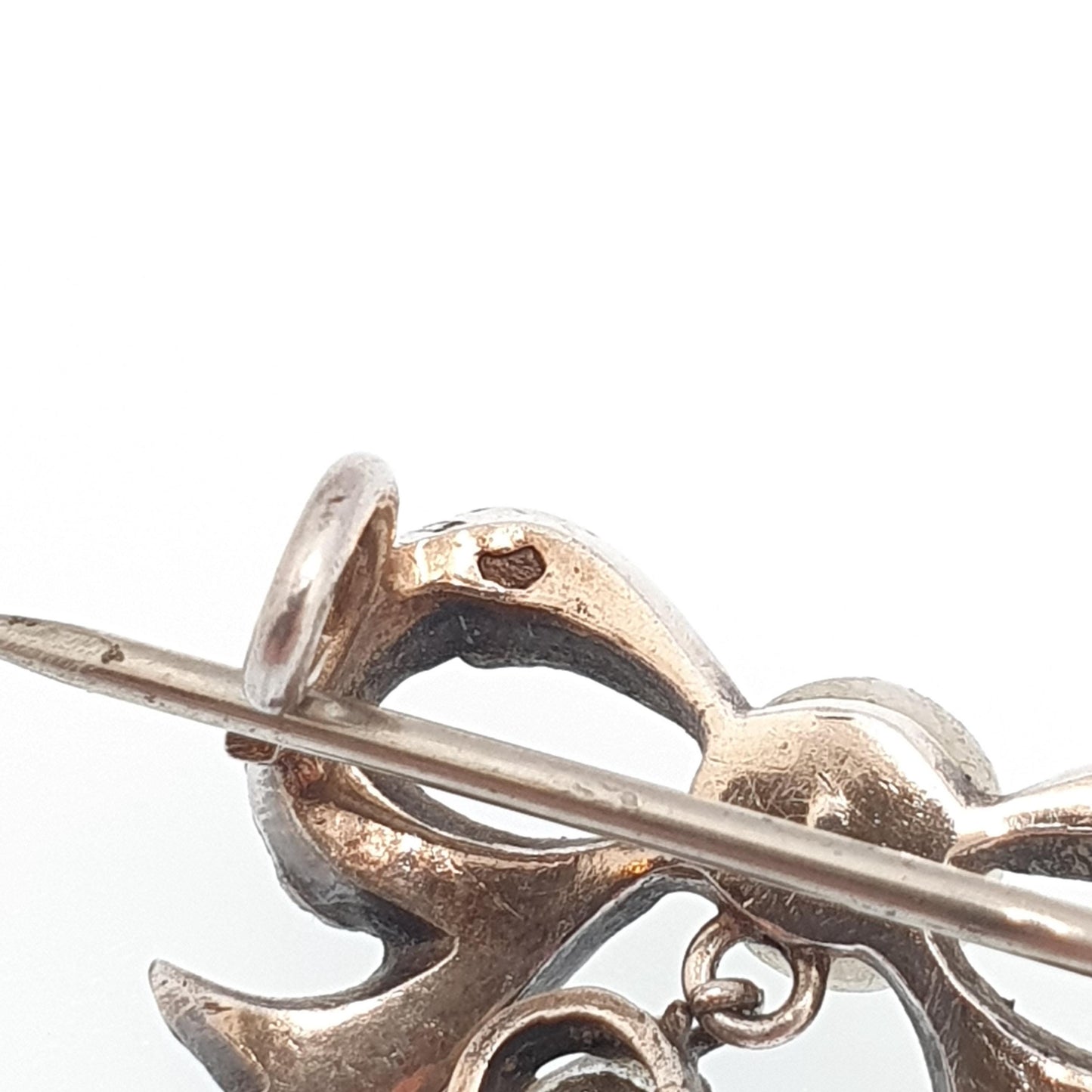 Antique Victorian Paste Solid Silver Bow Brooch Simulated Pearl Ribbon 1800s Sweet Cute Quaint Womens Jewelry Jewellery Vintage
