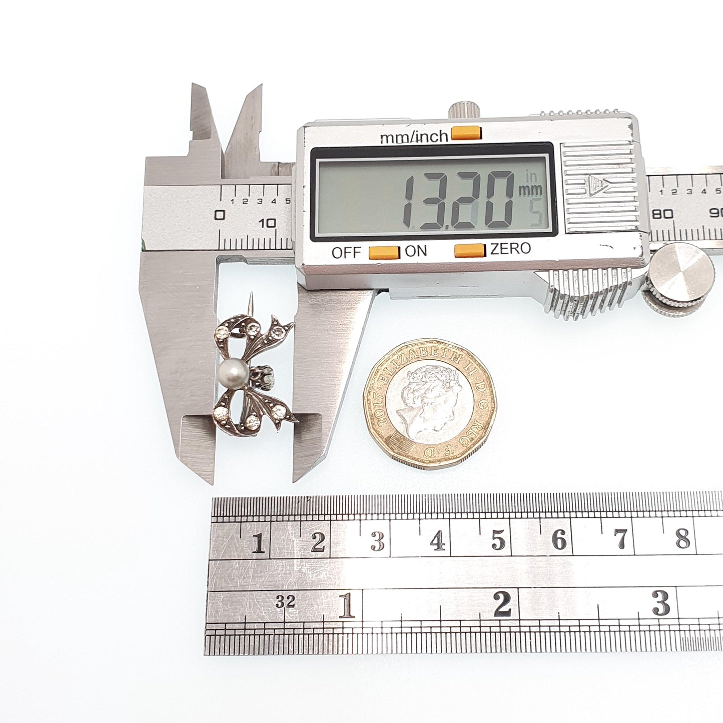 Antique Victorian Paste Solid Silver Bow Brooch Simulated Pearl Ribbon 1800s Sweet Cute Quaint Womens Jewelry Jewellery Vintage