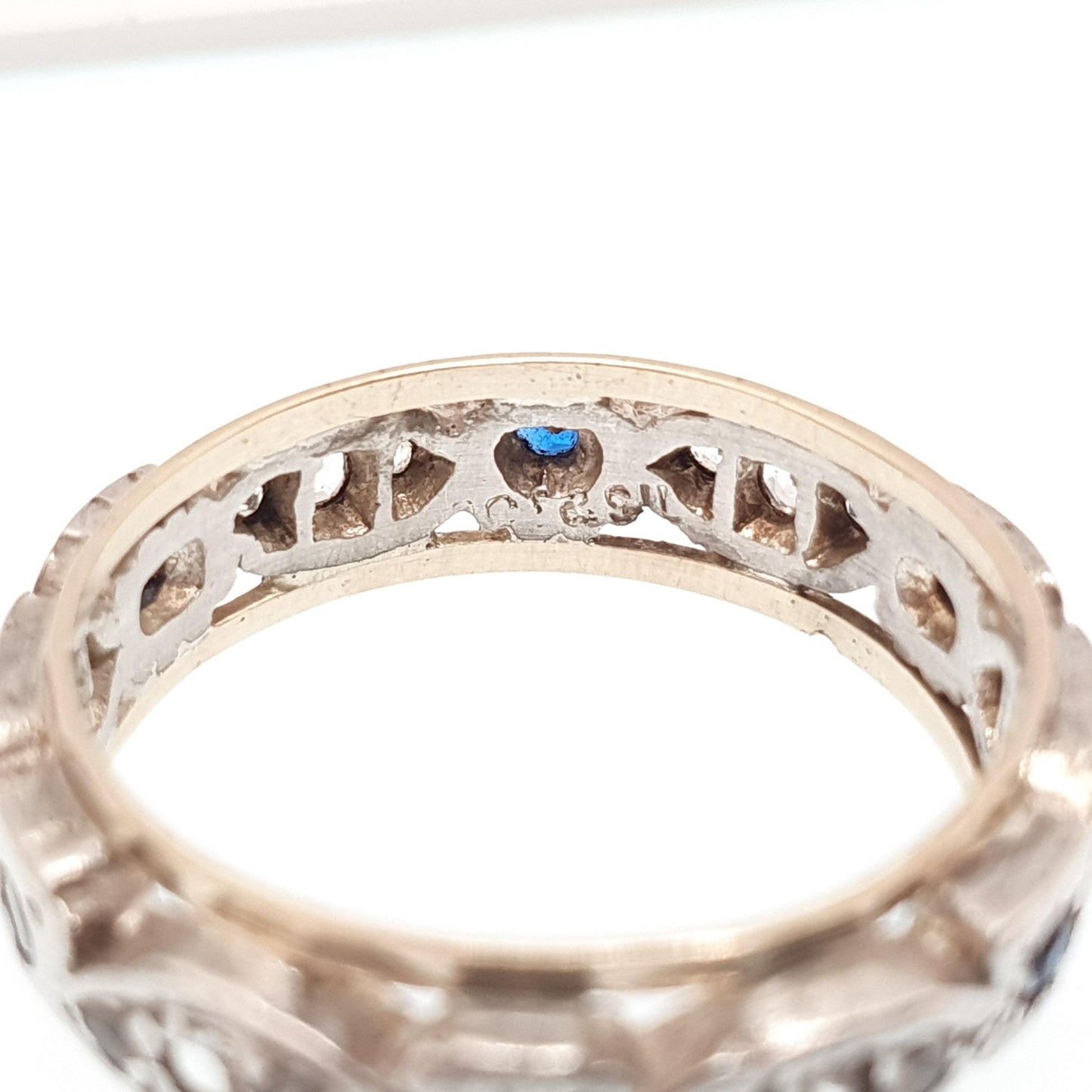 Antique Eternity Ring 9ct Gold Blue White Spinel Solid 9k 375 & Silver 1920s Fine Rare Full Estate Womens Jewelry