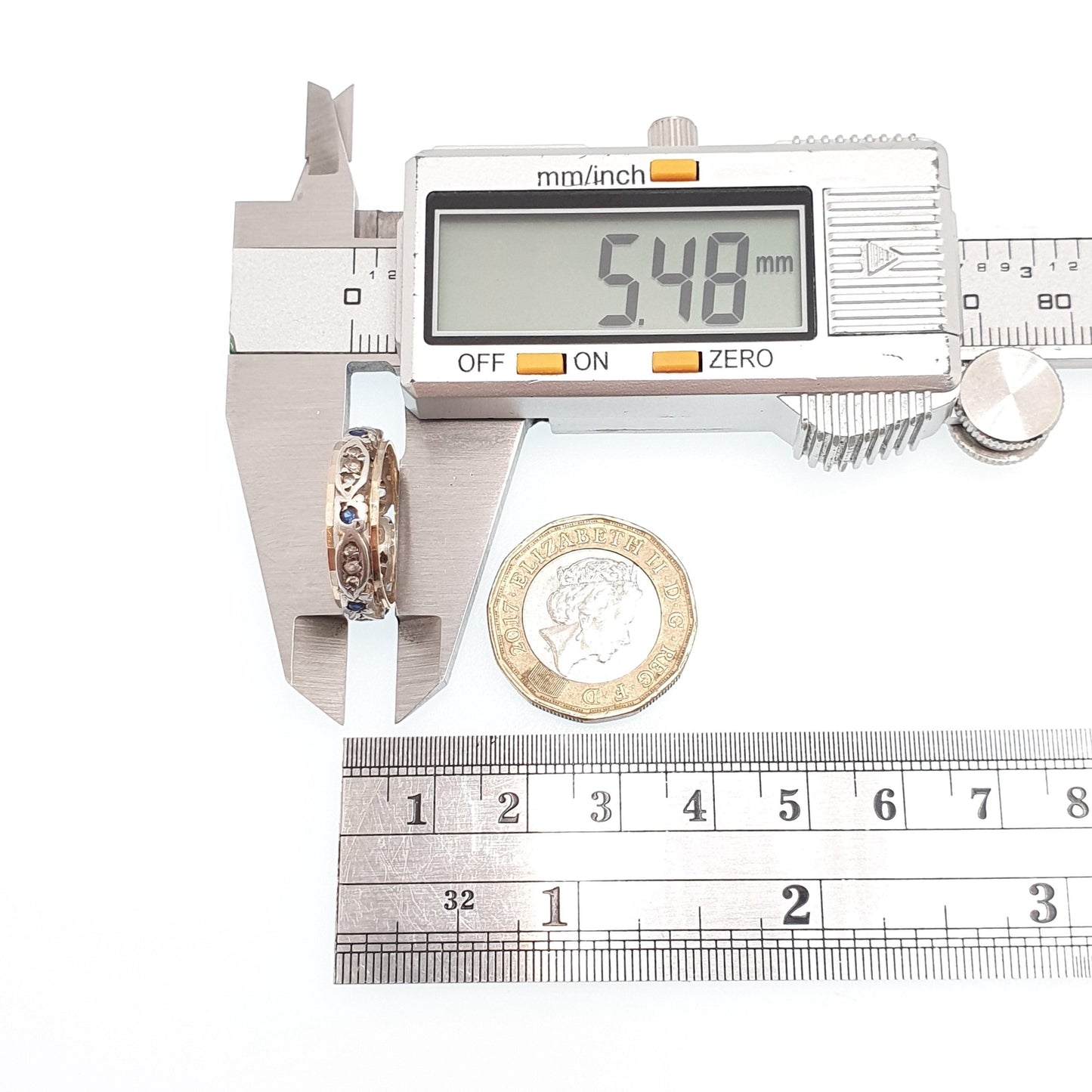 Antique Eternity Ring 9ct Gold Blue White Spinel Solid 9k 375 & Silver 1920s Fine Rare Full Estate Womens Jewelry