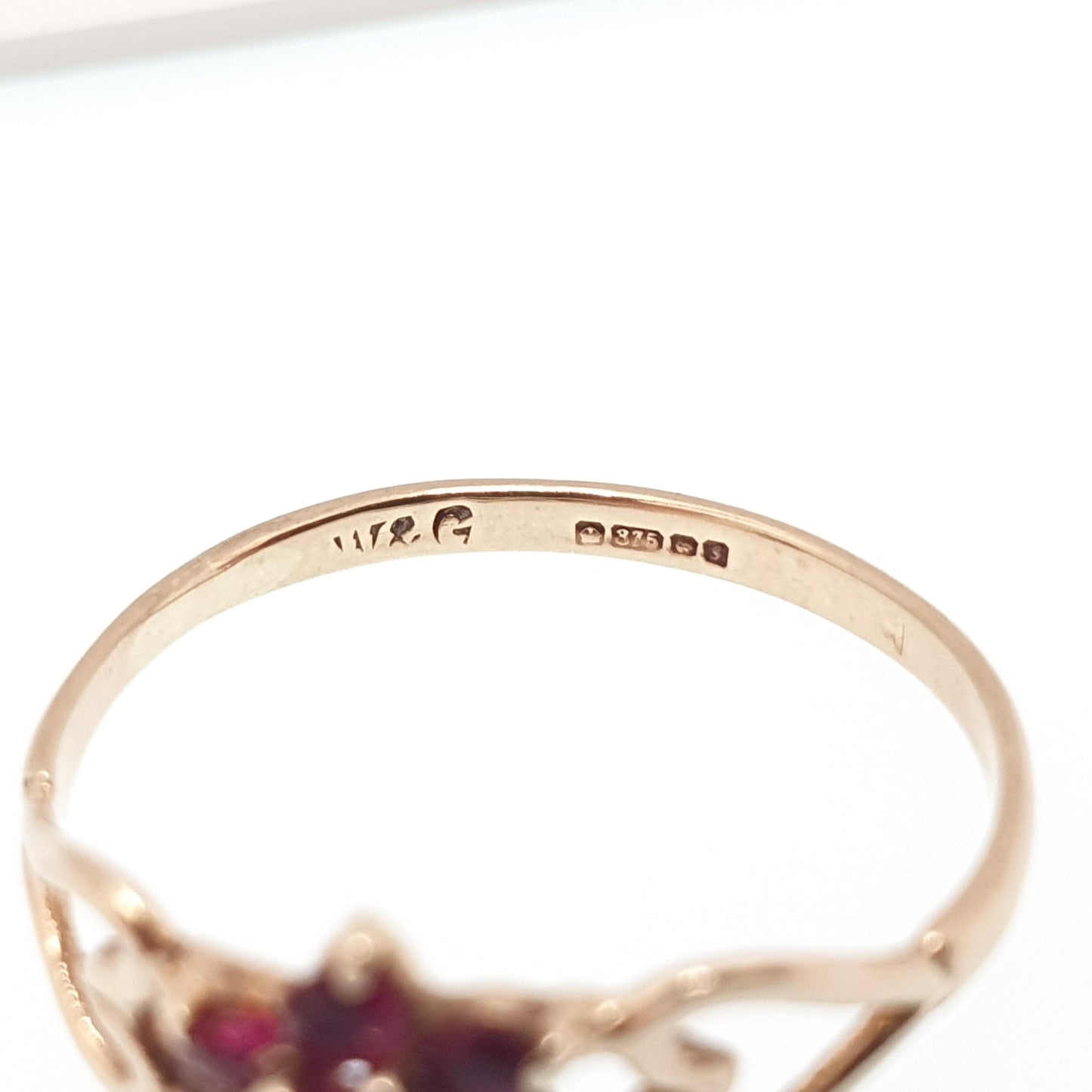 Vintage 9k 9ct Gold Ruby Ring Cluster Hallmarked Solid 375 9kt Red Genuine Gemstone Heart Shoulders Womens Jewelry Jewellery