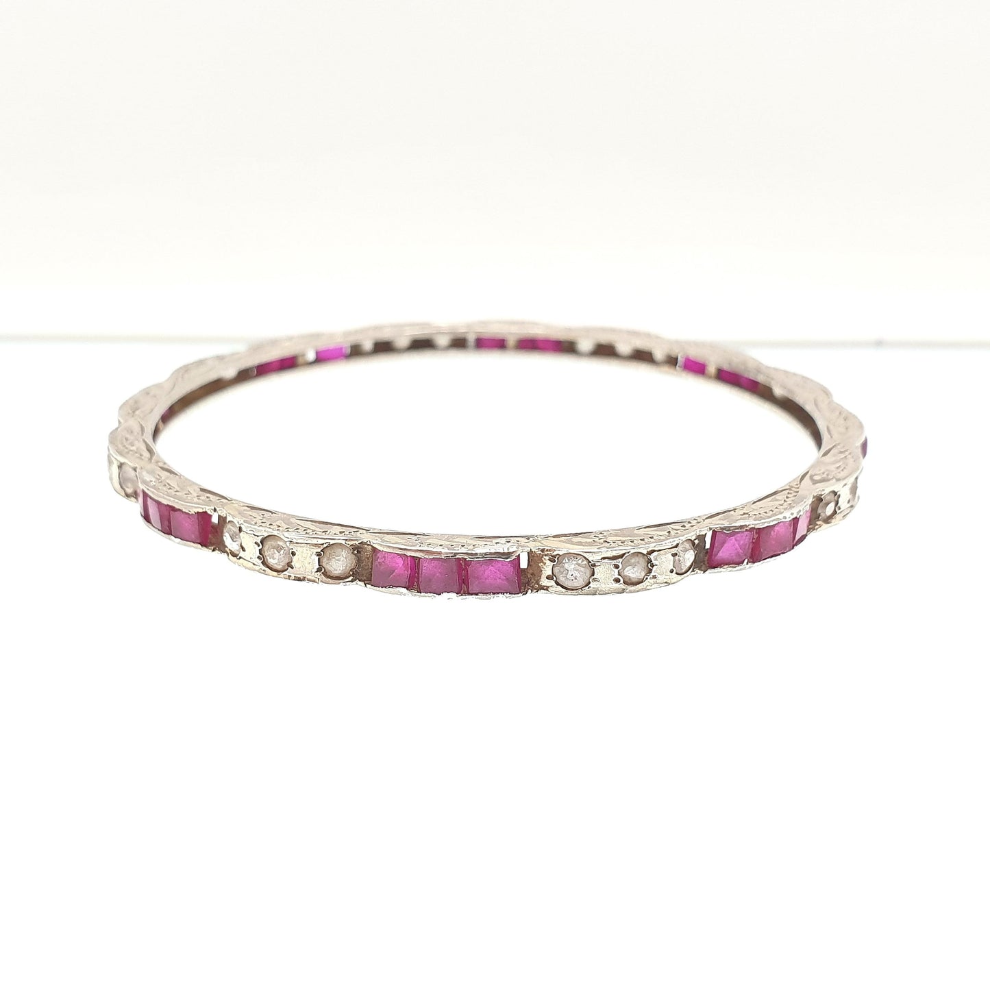 Vintage Rolled Gold Ruby & White Sapphire Bangle Gold Filled Genuine Real Gemstones Handmade 9.19g Jewellery Jewelry