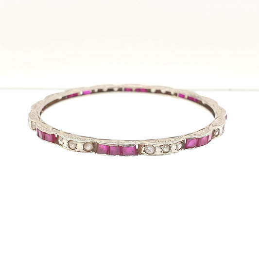 Vintage Rolled Gold Ruby & White Sapphire Bangle Gold Filled Genuine Real Gemstones Handmade 9.19g Jewellery Jewelry