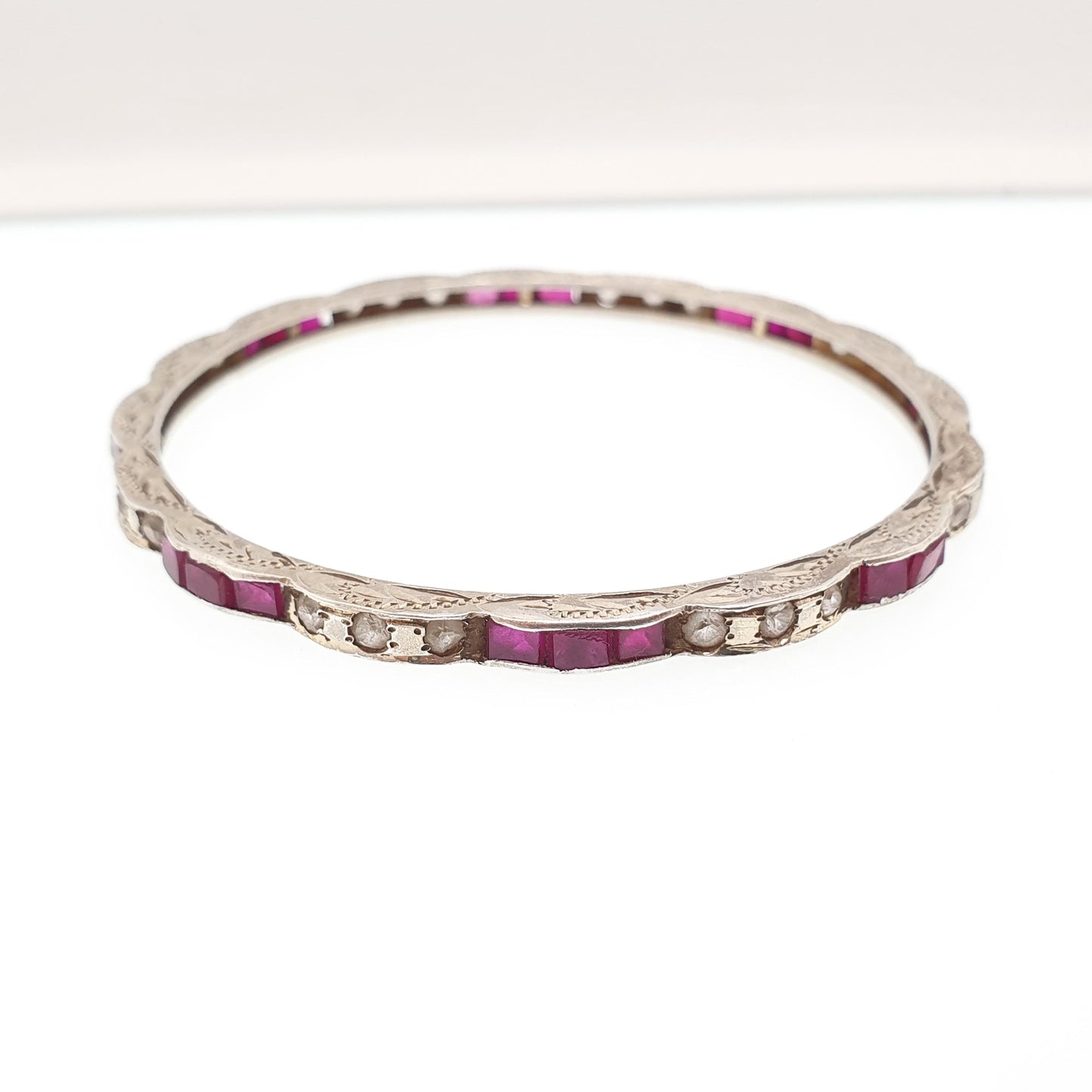 Vintage Rolled Gold Ruby & White Sapphire Bangle Gold Filled Genuine Real Gemstones Handmade 9.19g Jewellery Jewelry