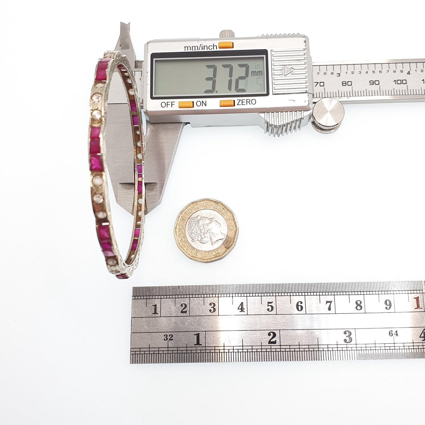 Vintage Rolled Gold Ruby & White Sapphire Bangle Gold Filled Genuine Real Gemstones Handmade 9.19g Jewellery Jewelry