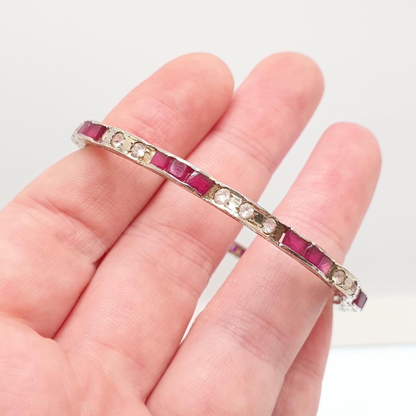 Vintage Rolled Gold Ruby & White Sapphire Bangle Gold Filled Genuine Real Gemstones Handmade 9.19g Jewellery Jewelry