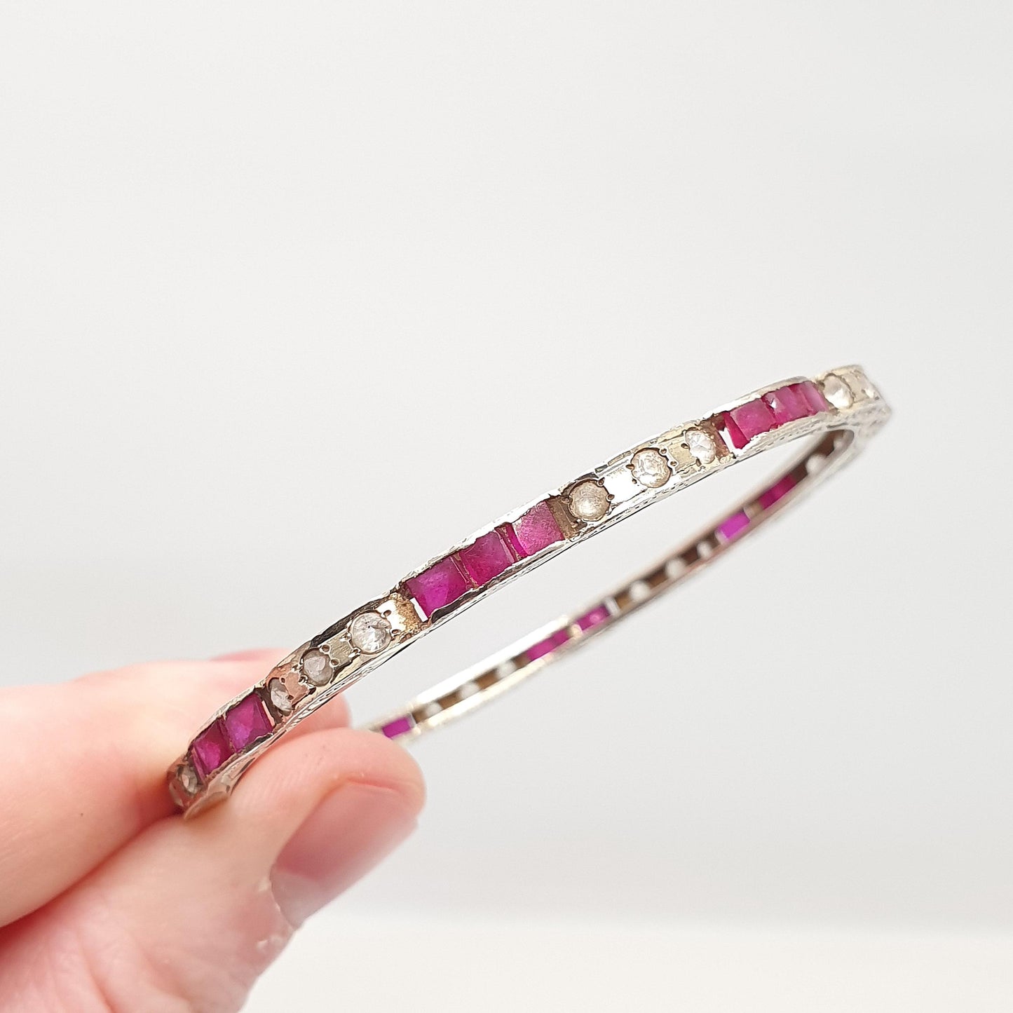 Vintage Rolled Gold Ruby & White Sapphire Bangle Gold Filled Genuine Real Gemstones Handmade 9.19g Jewellery Jewelry