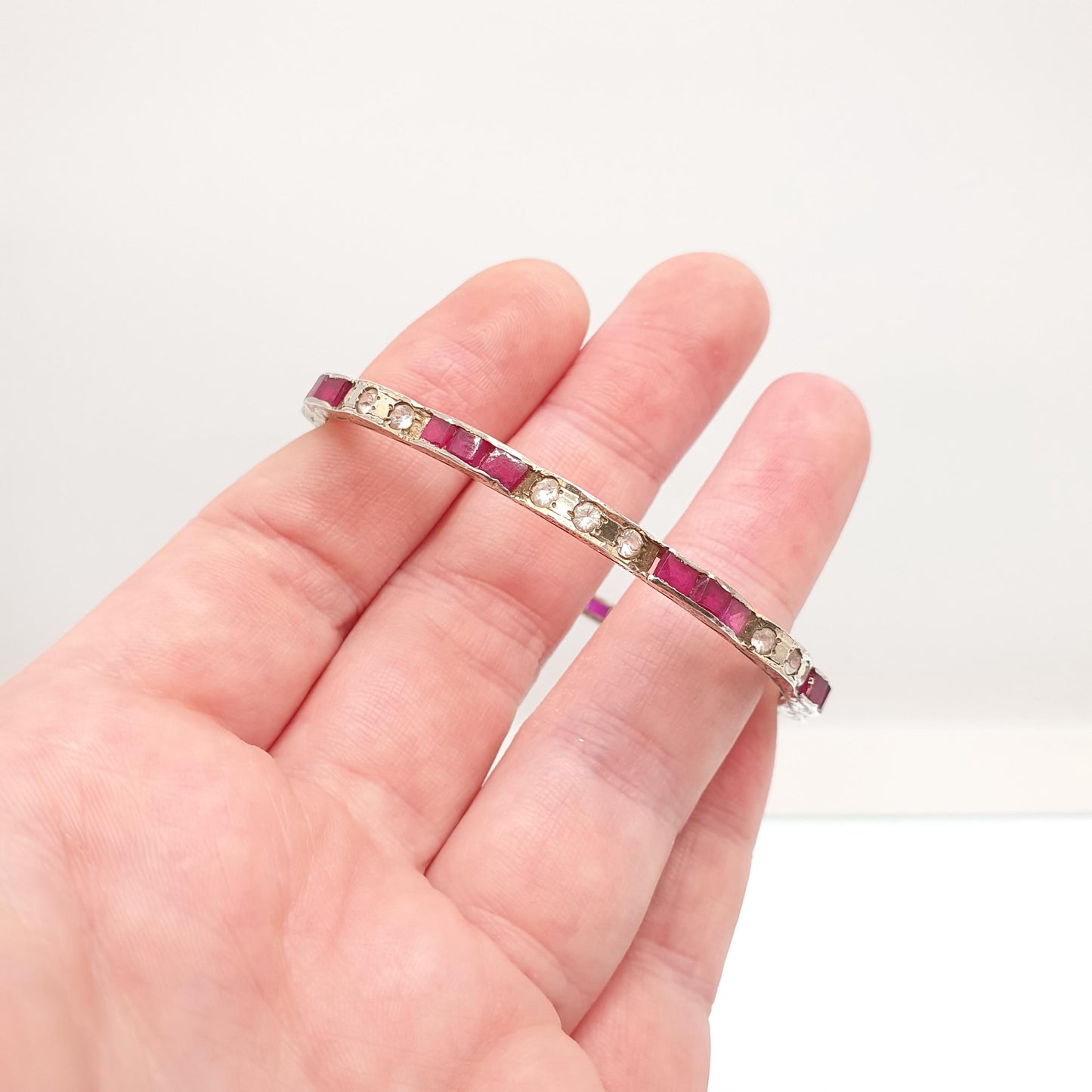 Vintage Rolled Gold Ruby & White Sapphire Bangle Gold Filled Genuine Real Gemstones Handmade 9.19g Jewellery Jewelry