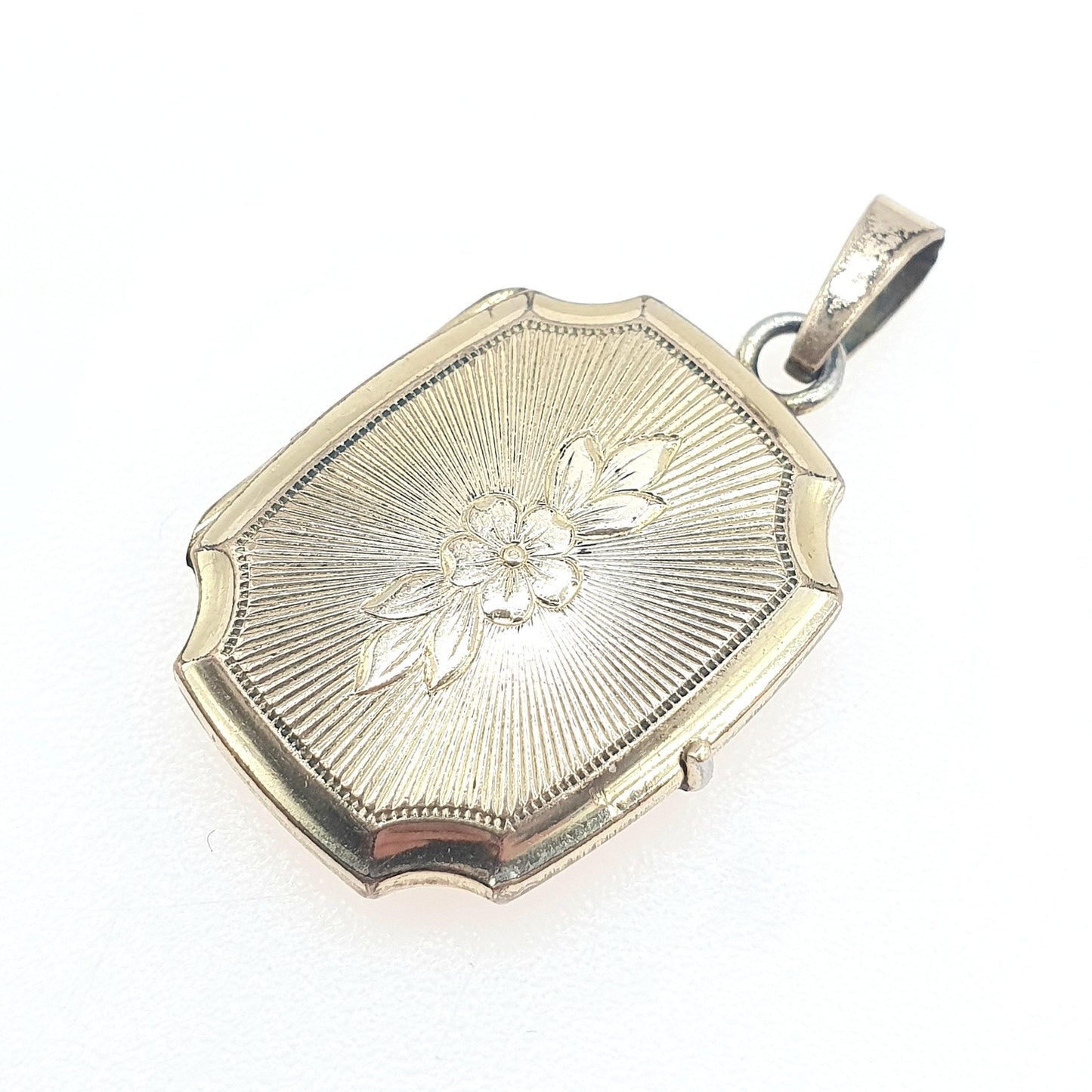 Vintage Rolled Gold Sunburst Flower Locket Rectangular Shape Gold Filled Picture Photo Womens Ladies Retro Jewellery Jewelry