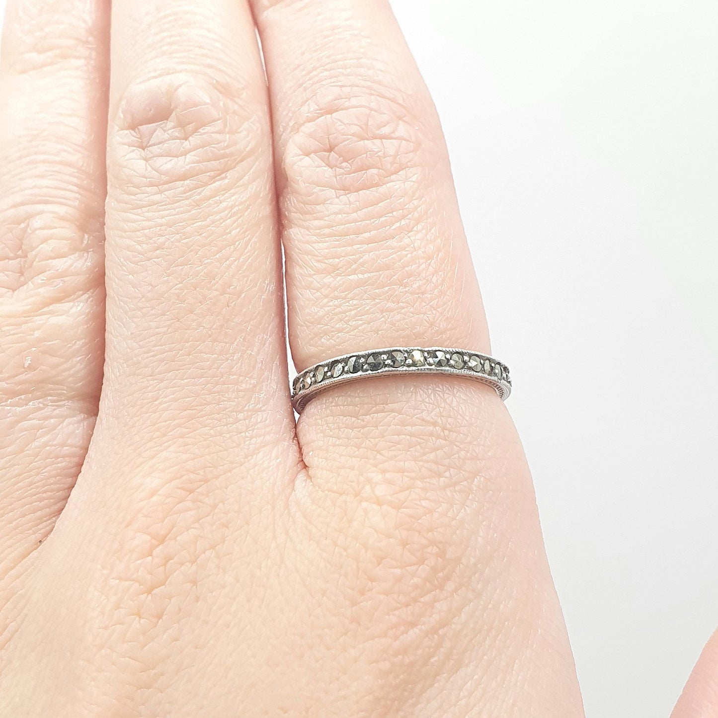 Antique Solid Silver Marcasite Eternity Ring Art Deco Promise Gift Full Band Women’s Mens Jewelry Jewellery