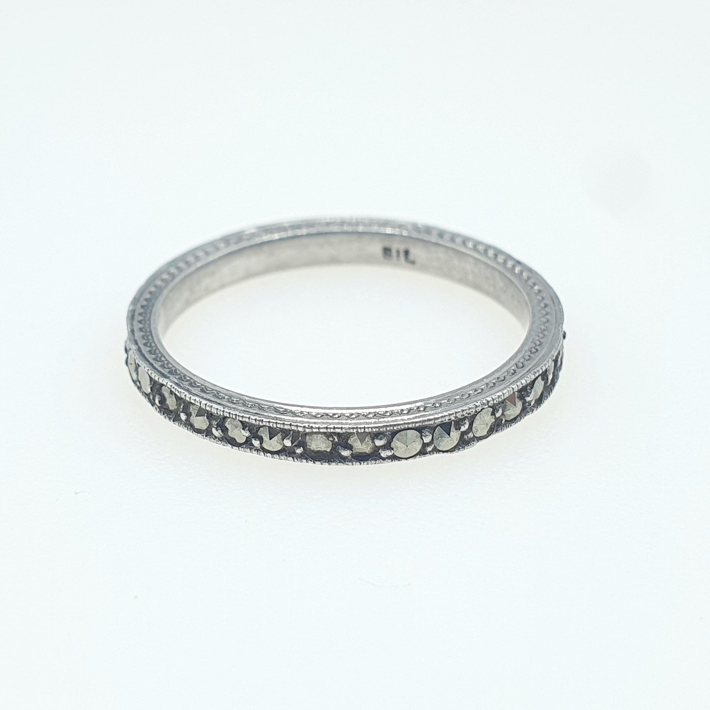 Antique Solid Silver Marcasite Eternity Ring Art Deco Promise Gift Full Band Women’s Mens Jewelry Jewellery