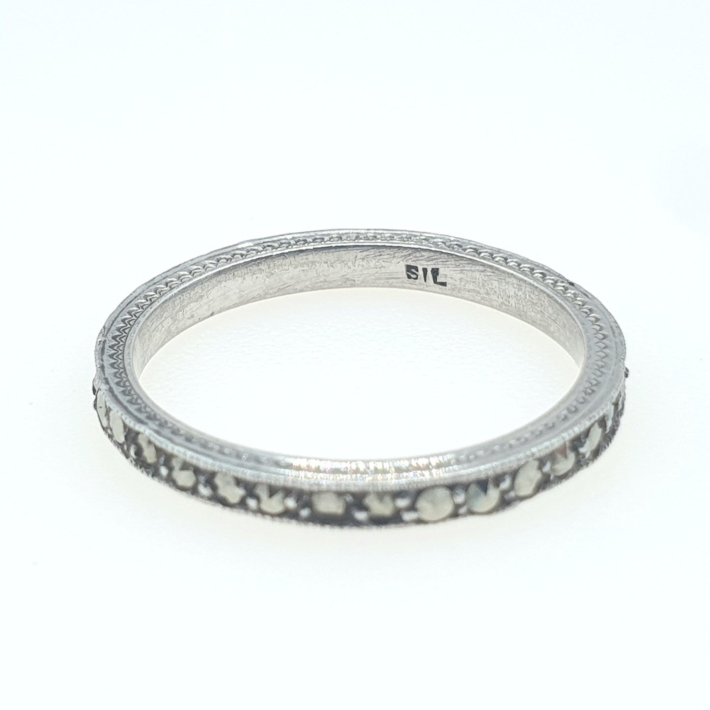 Antique Solid Silver Marcasite Eternity Ring Art Deco Promise Gift Full Band Women’s Mens Jewelry Jewellery