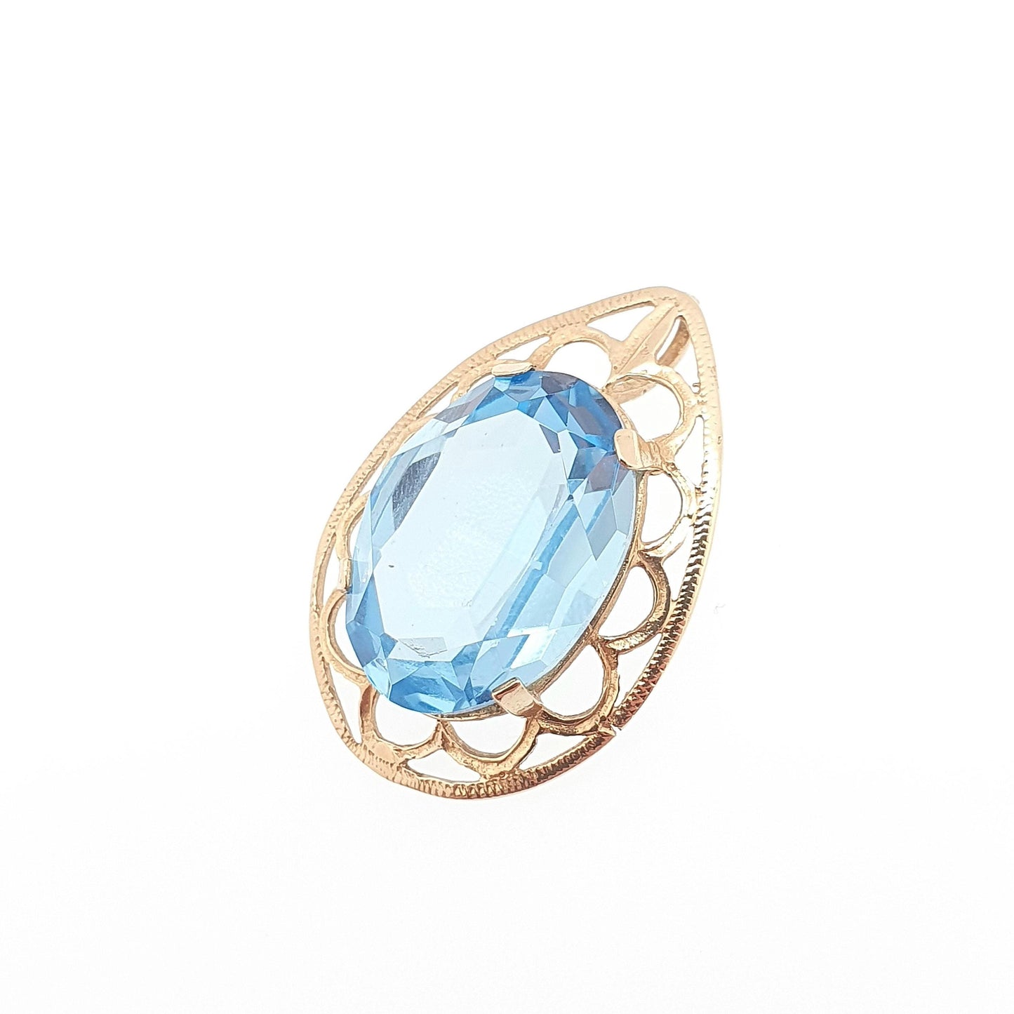 Vintage 9k 9ct Gold Aquamarine Crystal Necklace Pendant Oval Cut Solid 375 Gemstone Cute Sky Blue Retro Womens Ladies Jewelry Jewellery