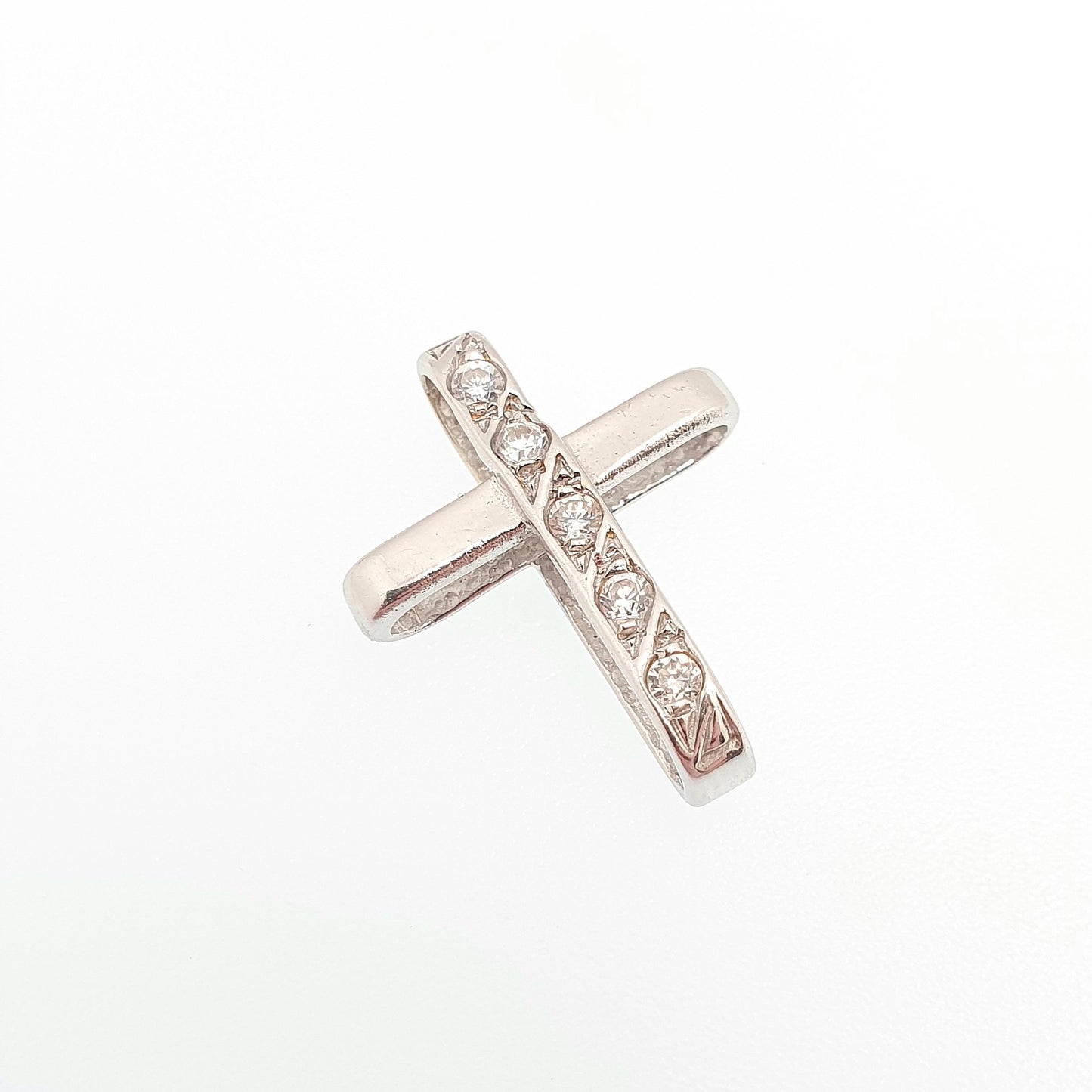 Vintage 18ct White Gold Diamond Cross Pendant Crucifix Necklace Natural Brilliant Cut  Solid 750 18k 18kt Italian Jewelry