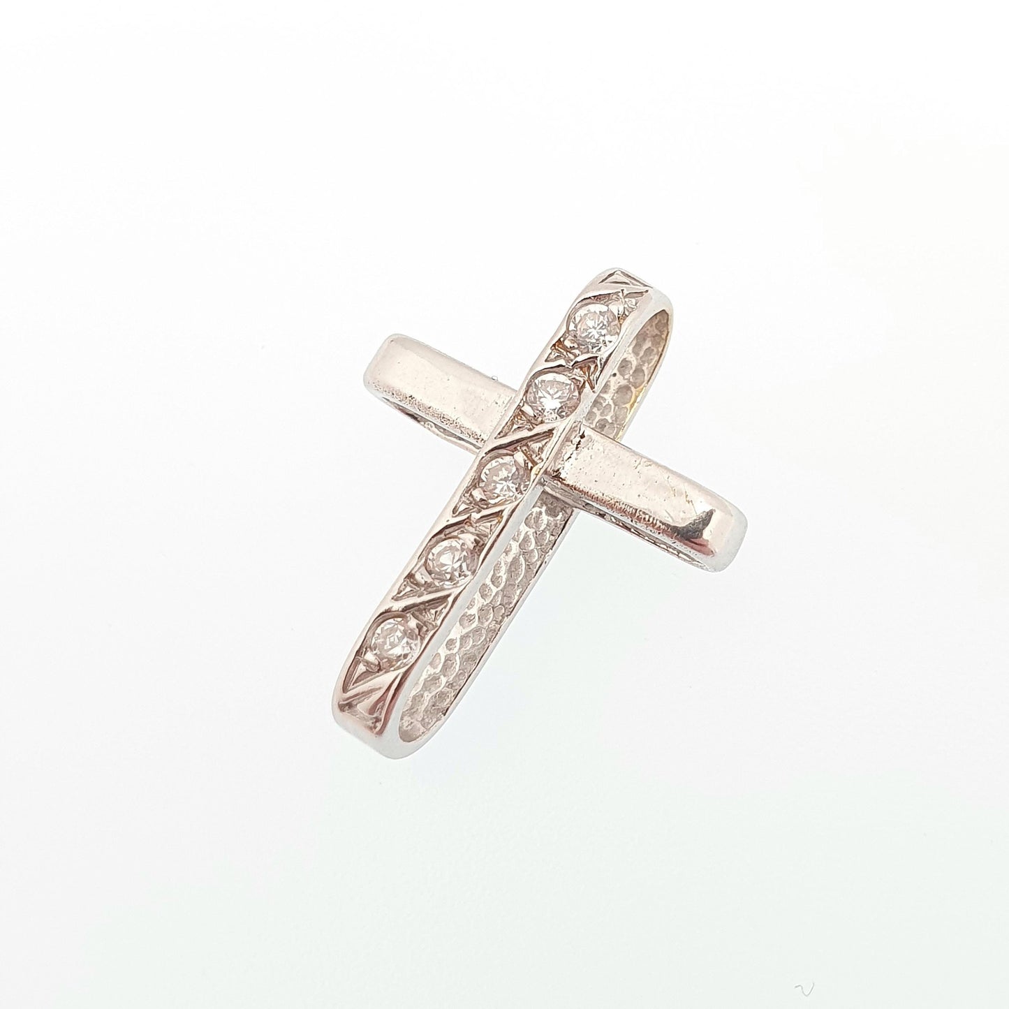 Vintage 18ct White Gold Diamond Cross Pendant Crucifix Necklace Natural Brilliant Cut  Solid 750 18k 18kt Italian Jewelry