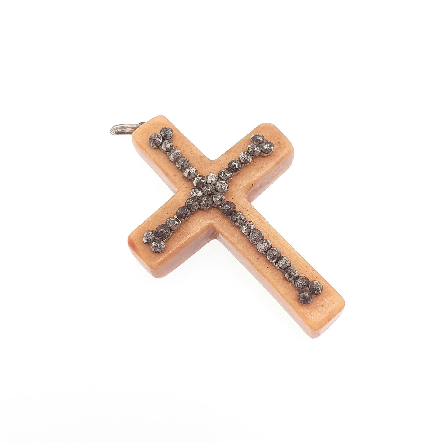 Antique Georgian Steel Cut Crucifix Pendant Cross Necklace Early 1800s Pre Victorian Handmade Vintage Jewelry Jewellery