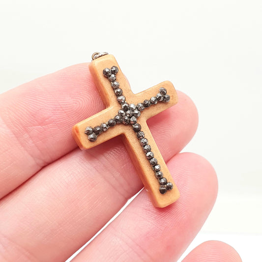 Antique Georgian Steel Cut Crucifix Pendant Cross Necklace Early 1800s Pre Victorian Handmade Vintage Jewelry Jewellery