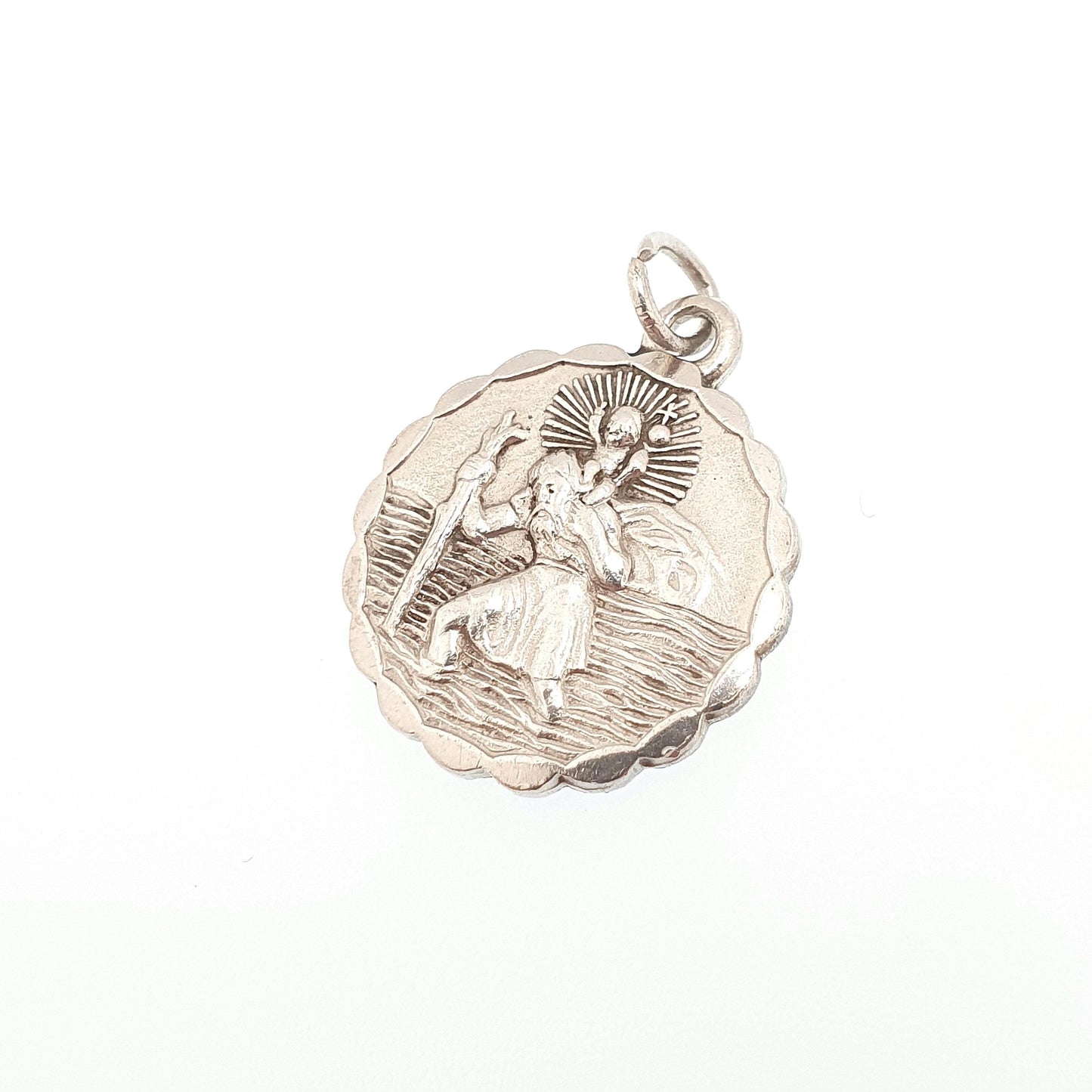 GEORG JENSEN Vintage Sterling Silver St Christopher Pendant Necklace Small Plane Car Double Sided Genuine Saint Jewellery Jewelry Women